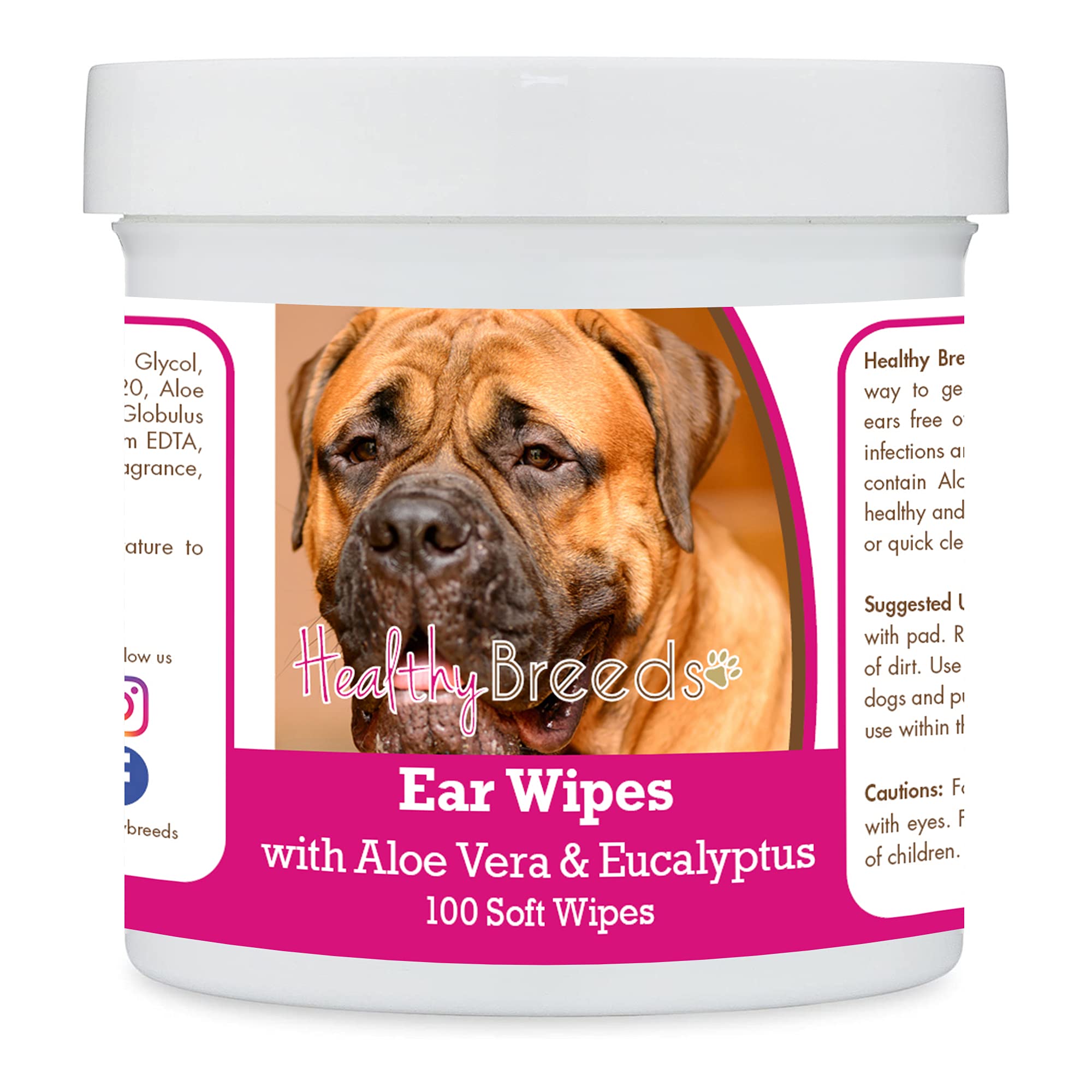 Healthy Breeds Bullmastiff Ear Cleaning Wipes for Dogs - 100 Count with Aloe & Eucalyptus | Gentle Dog Ear Care Solution for Cleaning, Itch Relief & Odor Control | Perfect for Regular Grooming & After Bath Care