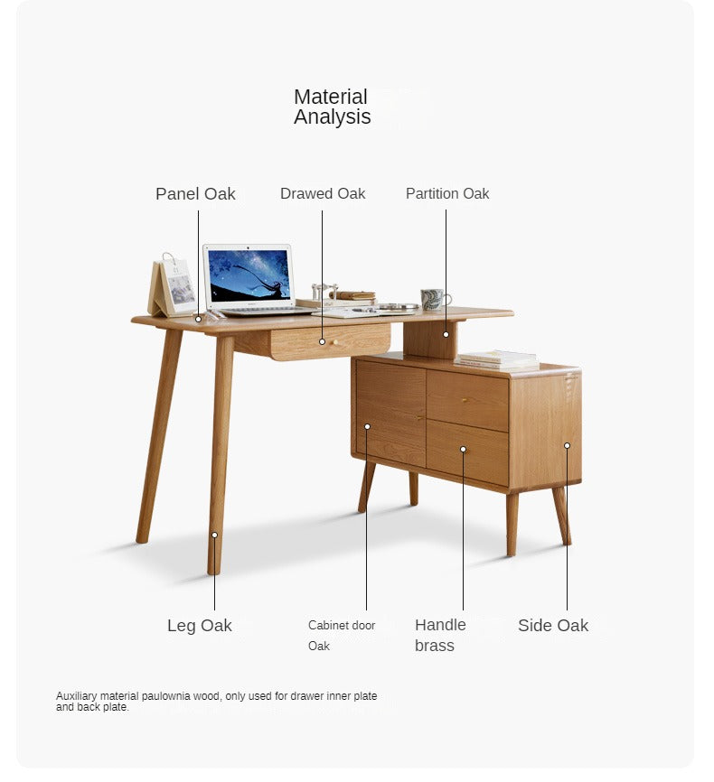 Solid Oak Wood Adjustable Height Office Desk - Extendable Workstation for Home & Business Use