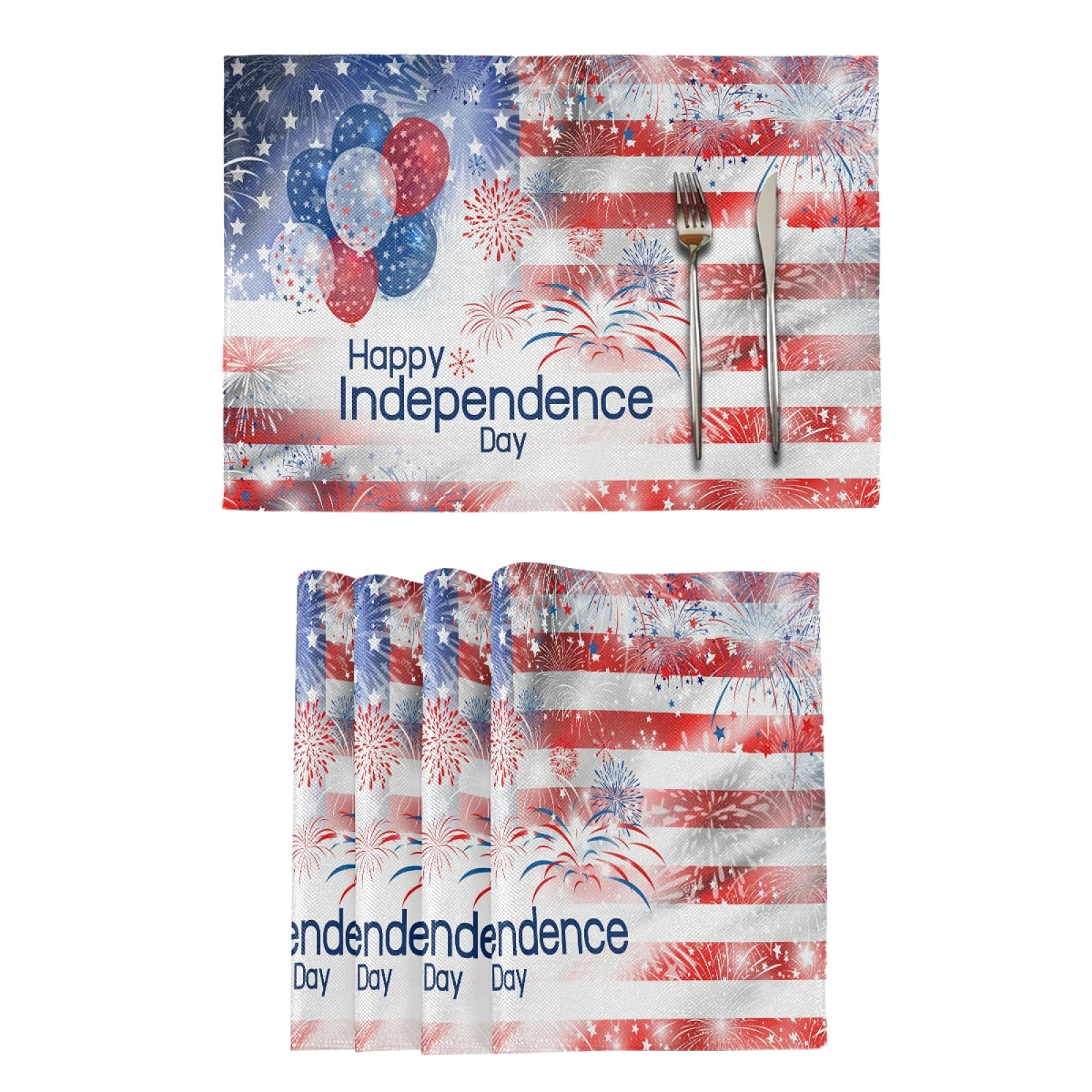 Exnundod Patriotic 4th of July Table Mats - Set of 6 Firework-Themed Independence Day Placemats (12x18 Inches) for Dining Table & Kitchen - Perfect for Holiday Decor, BBQs, and Summer Parties