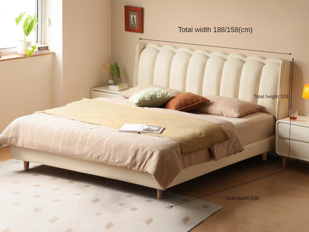 Organic Leather Art Bed Cream Style Modern - Elegant & Sustainable Bedroom Furniture for Home Decor | Perfect for Master Bedrooms, Guest Rooms & Luxury Apartments