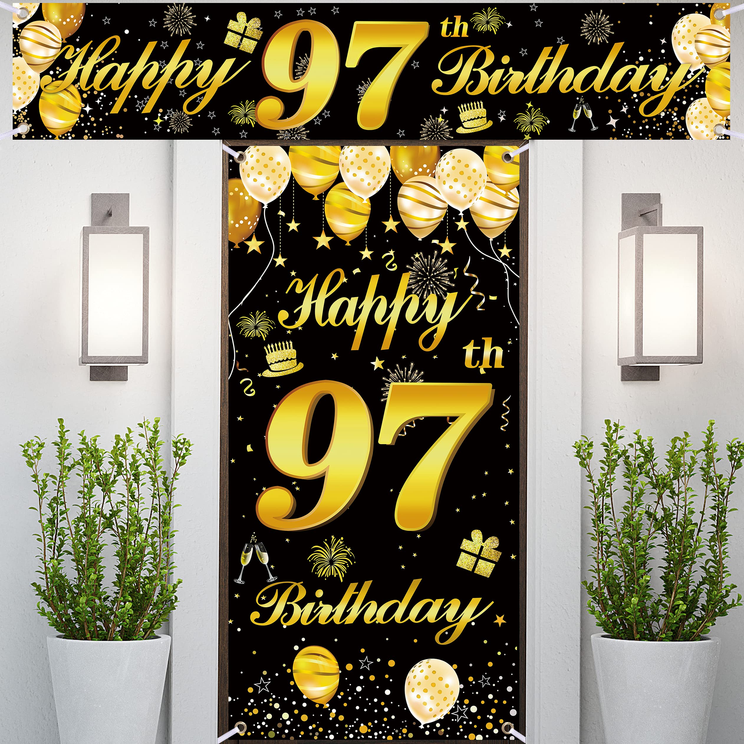 97th Happy Birthday Banner - Premium Birthday Party Decorations for Men - Large Door Sign & Backdrop for Milestone Celebrations, Retirement Parties & Family Gatherings