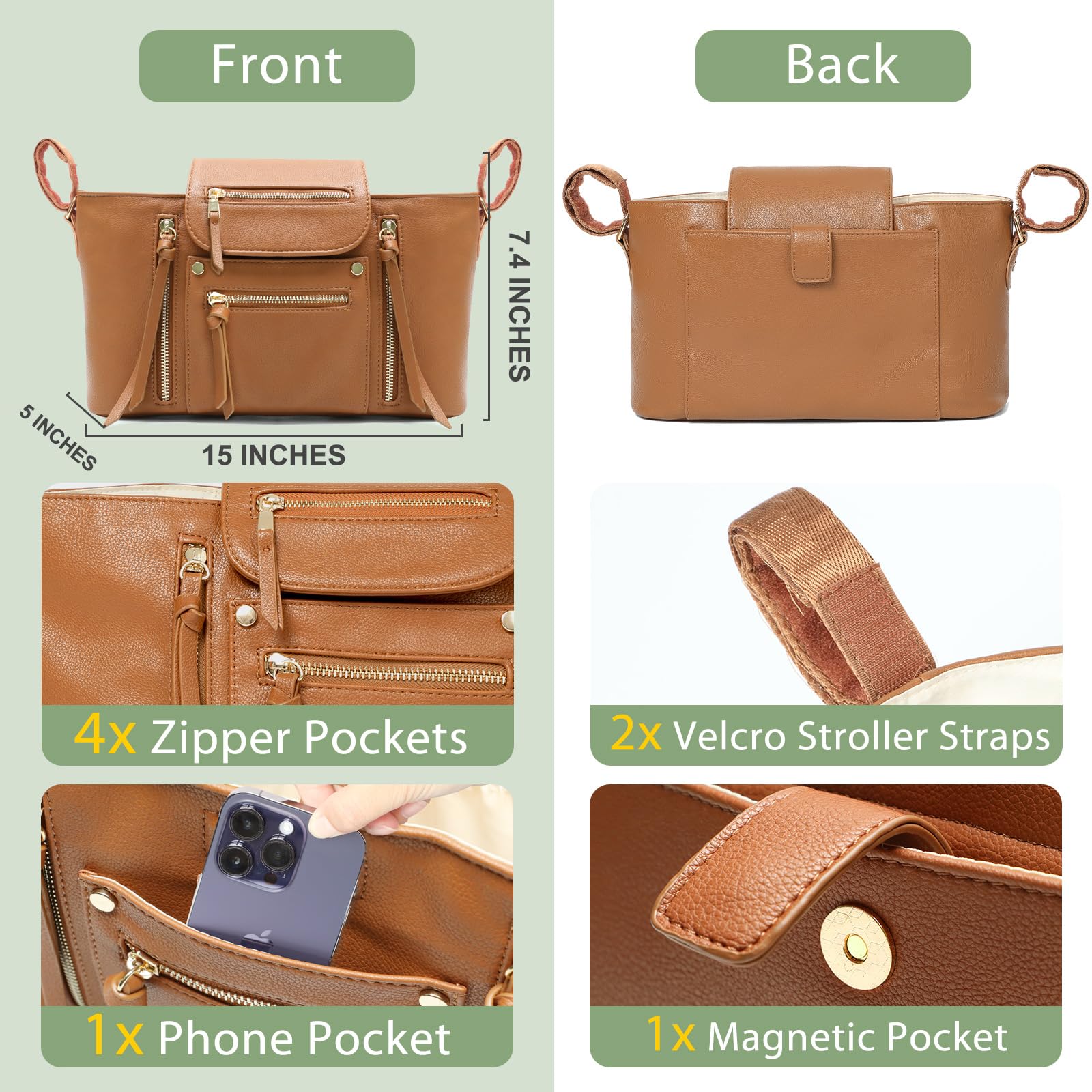 Premium Leather Diaper Backpack for Moms - Stylish Baby Bag with Changing Pad & Stroller Organizer | Perfect for Travel, Daycare & On-the-Go Parenting