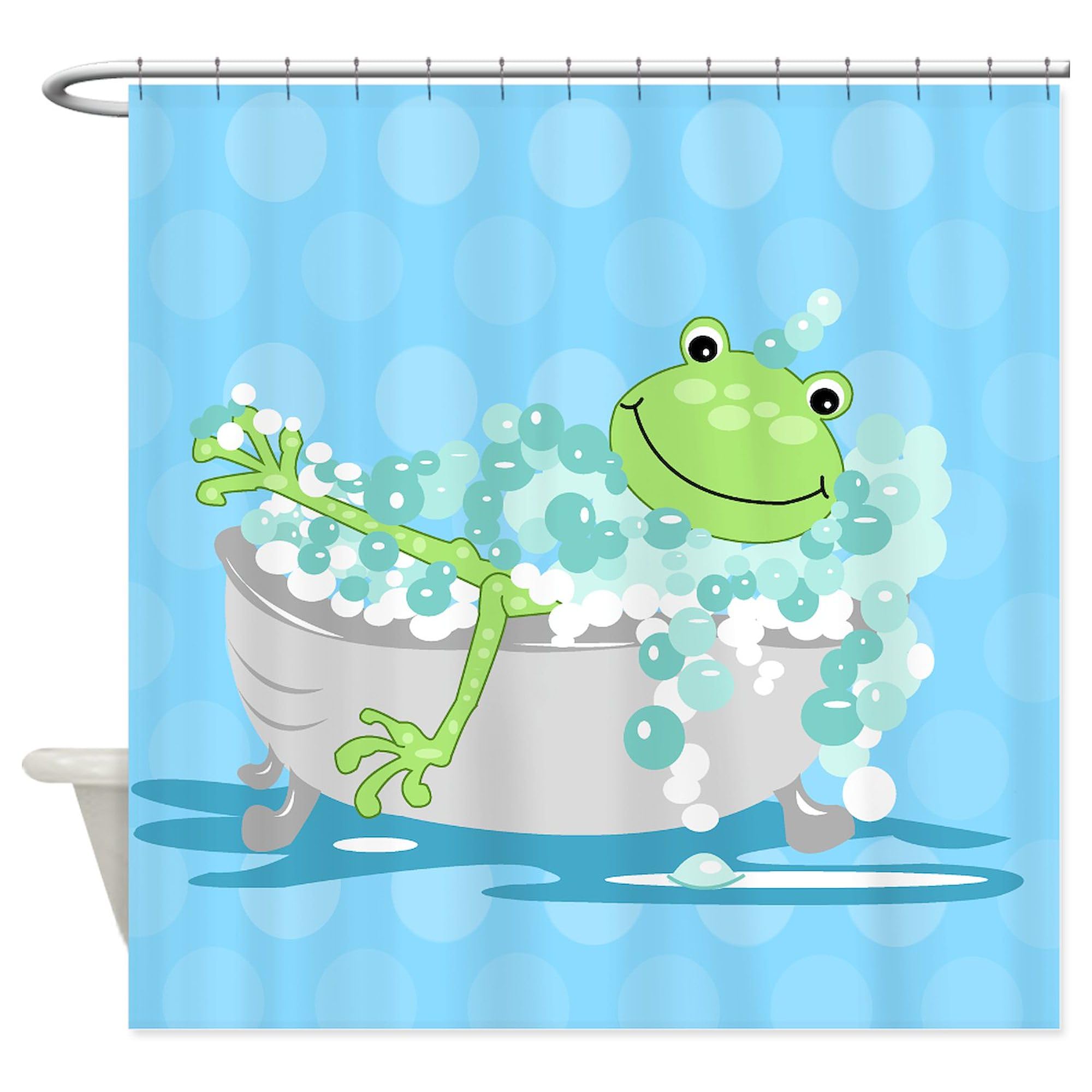 Blue Frog in Tub Shower Curtain - Decorative Fabric Bathroom Curtain for Kids & Adults - Waterproof & Mold Resistant - Perfect for Bathroom Decor, Nursery, or Fun Themed Showers