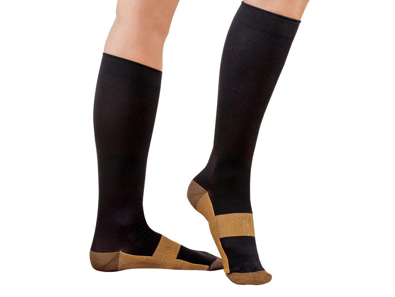 Compression Copper Socks for Men & Women - 2 Pairs Over The Calf Knee High Support Stockings for Pain, Swelling & Circulation Relief - Ideal for Travel, Work & Post-Workout Recovery