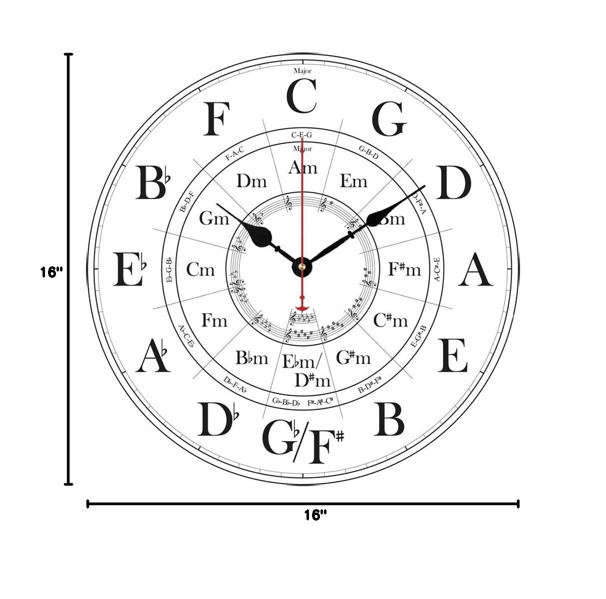 Moonluna Circle of Fifths Large Wall Clock - 16 Inch Musical Decor for Kitchen, Bedroom, Living Room & Home Office | Perfect for Musicians, Music Teachers & Music Lovers