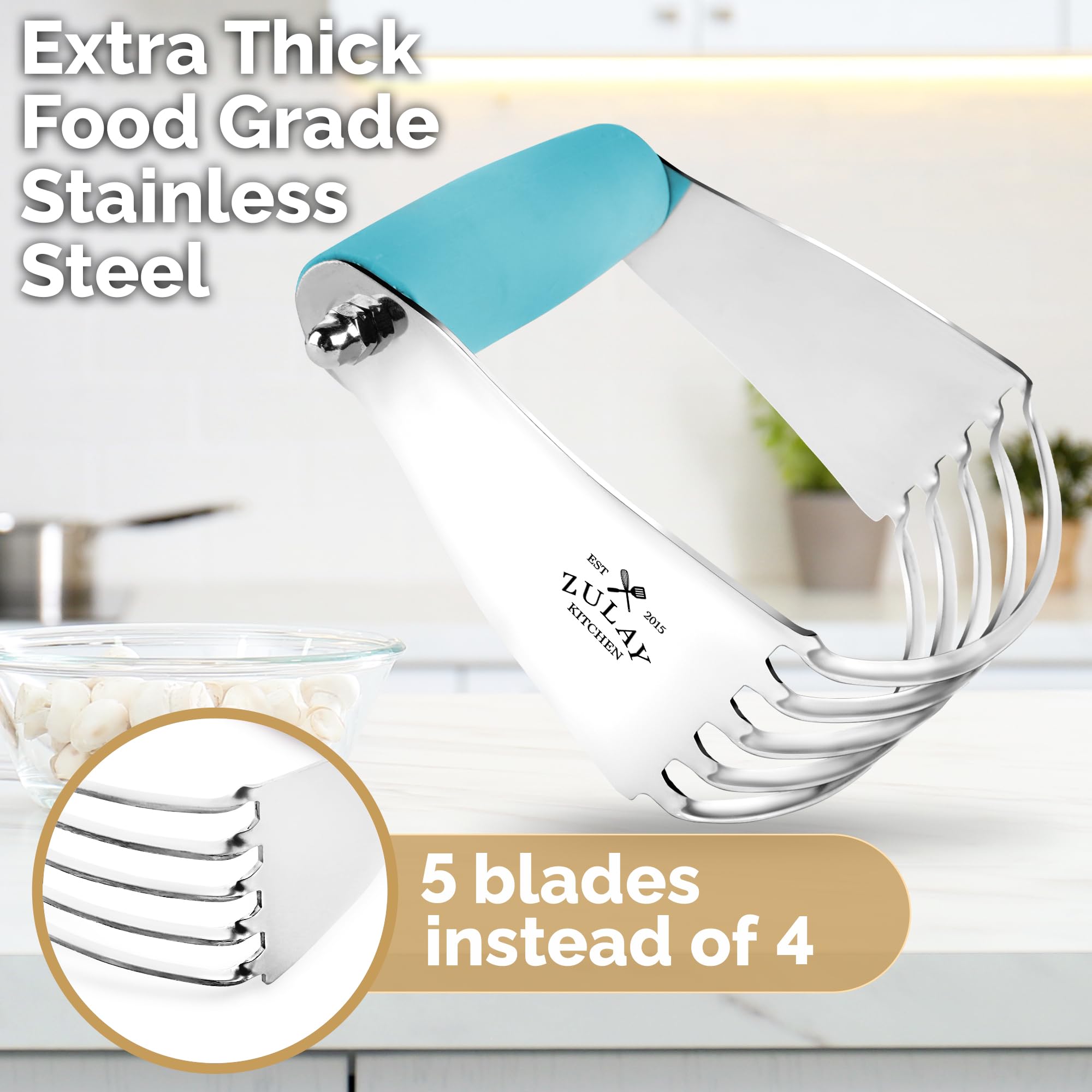 Zulay Kitchen Professional Stainless Steel Dough Blender - Heavy Duty Pastry Cutter with Sharp Blades for Baking Pies, Cookies & Pastries | Perfect for Home Bakers & Professional Chefs (Blue)