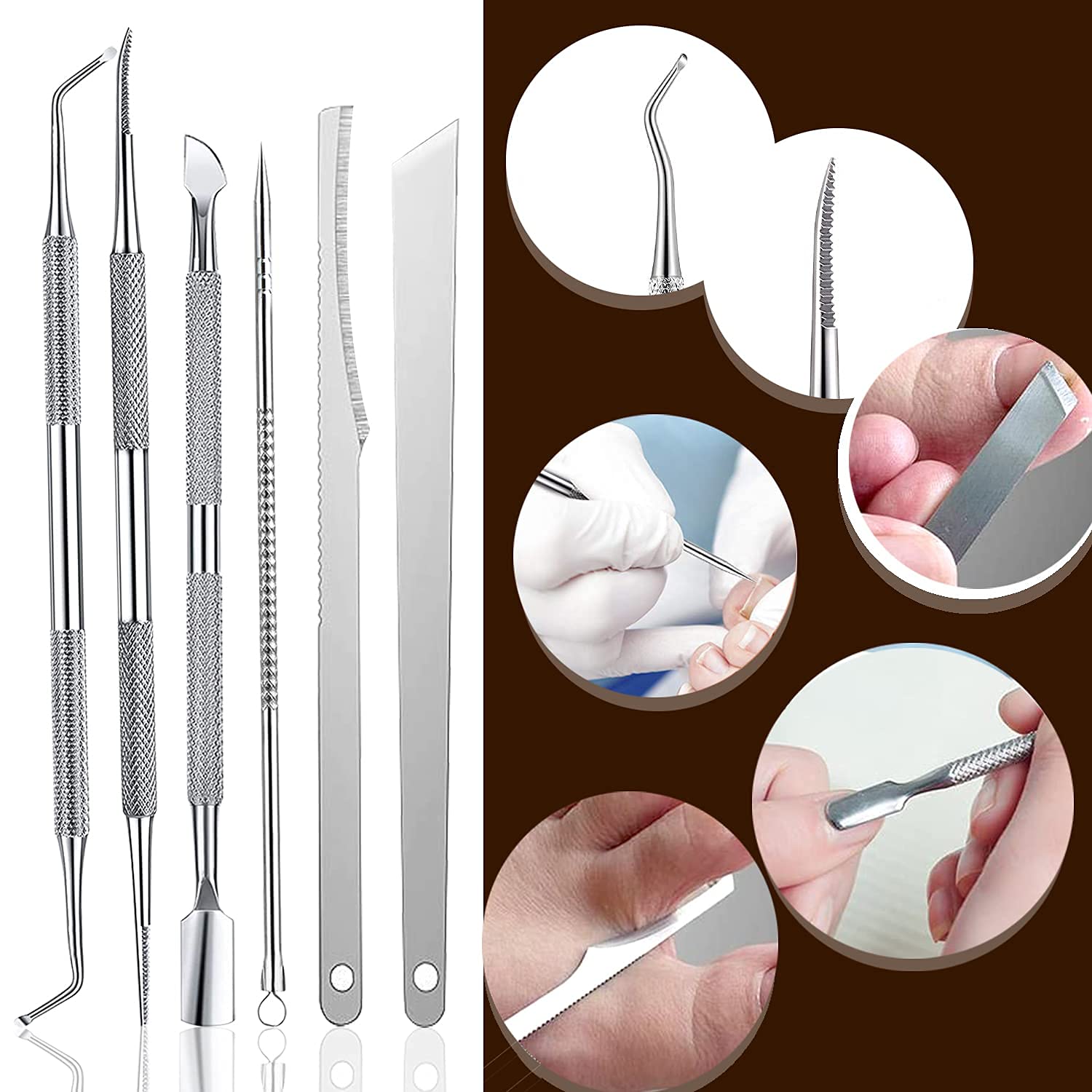 Ingrown Toenail Pedicure Tool Kit (7pcs) - Stainless Steel Nail Care Set for Ingrown Nail Treatment, Pain Relief & Manicure | Professional Pedicure Tools for Home & Salon Use