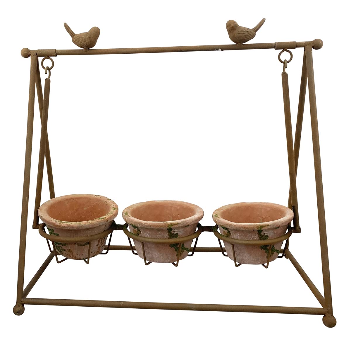 Rustic Metal & Terracotta 3-Tier Plant Stand - 19x18 Inch Indoor/Outdoor Flower Pot Holder - Red Carpet Studios Swing Style - Perfect for Patio, Garden, Balcony & Home Decor