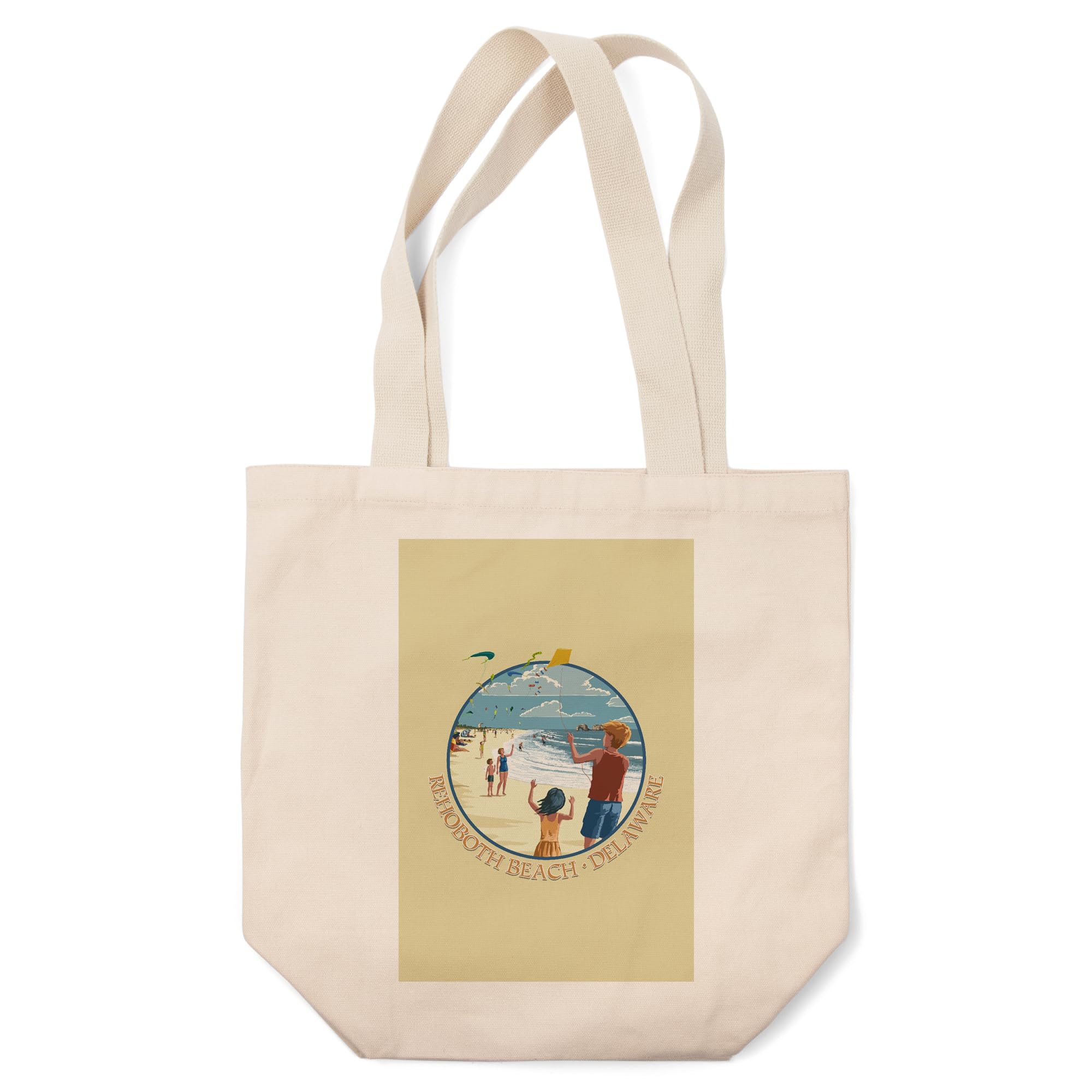 Lantern Press Rehoboth Beach Delaware Kite Flyers - 100% Cotton Canvas Reusable Tote Bag for Shopping, Beach Trips & Everyday Use