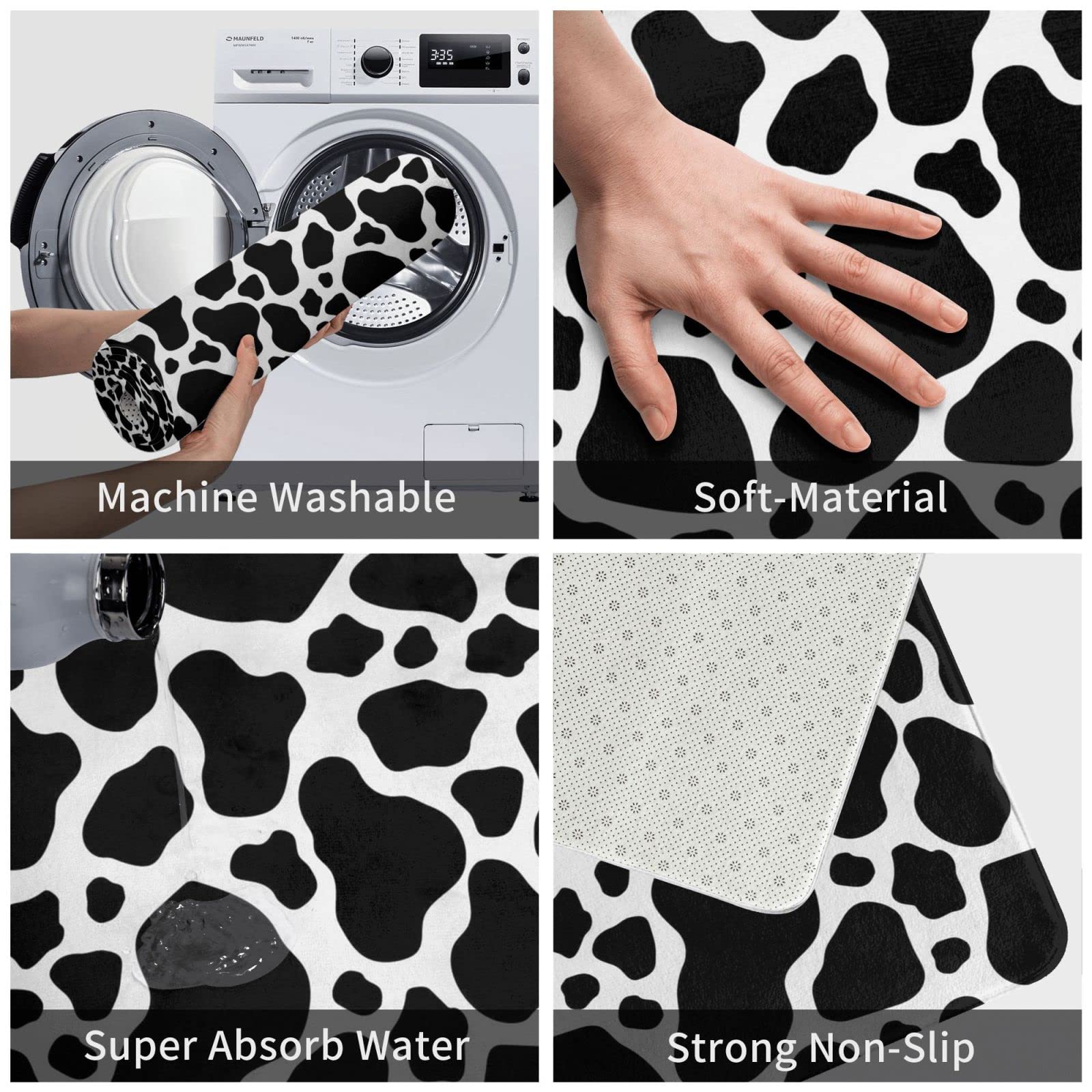 Cow Print Non-Slip Absorbent Bath Rug - Soft Bathroom Floor Mat for Home, Kitchen & Entrance - Perfect for Bathrooms, Laundry Rooms and Outdoor Use
