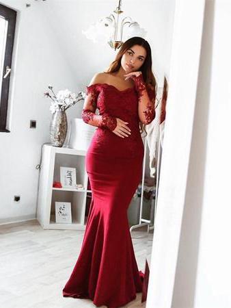 Elegant Burgundy Long Sleeve Lace Mermaid Bridesmaid Dress - WG290 | Perfect for Weddings, Formal Events & Evening Parties