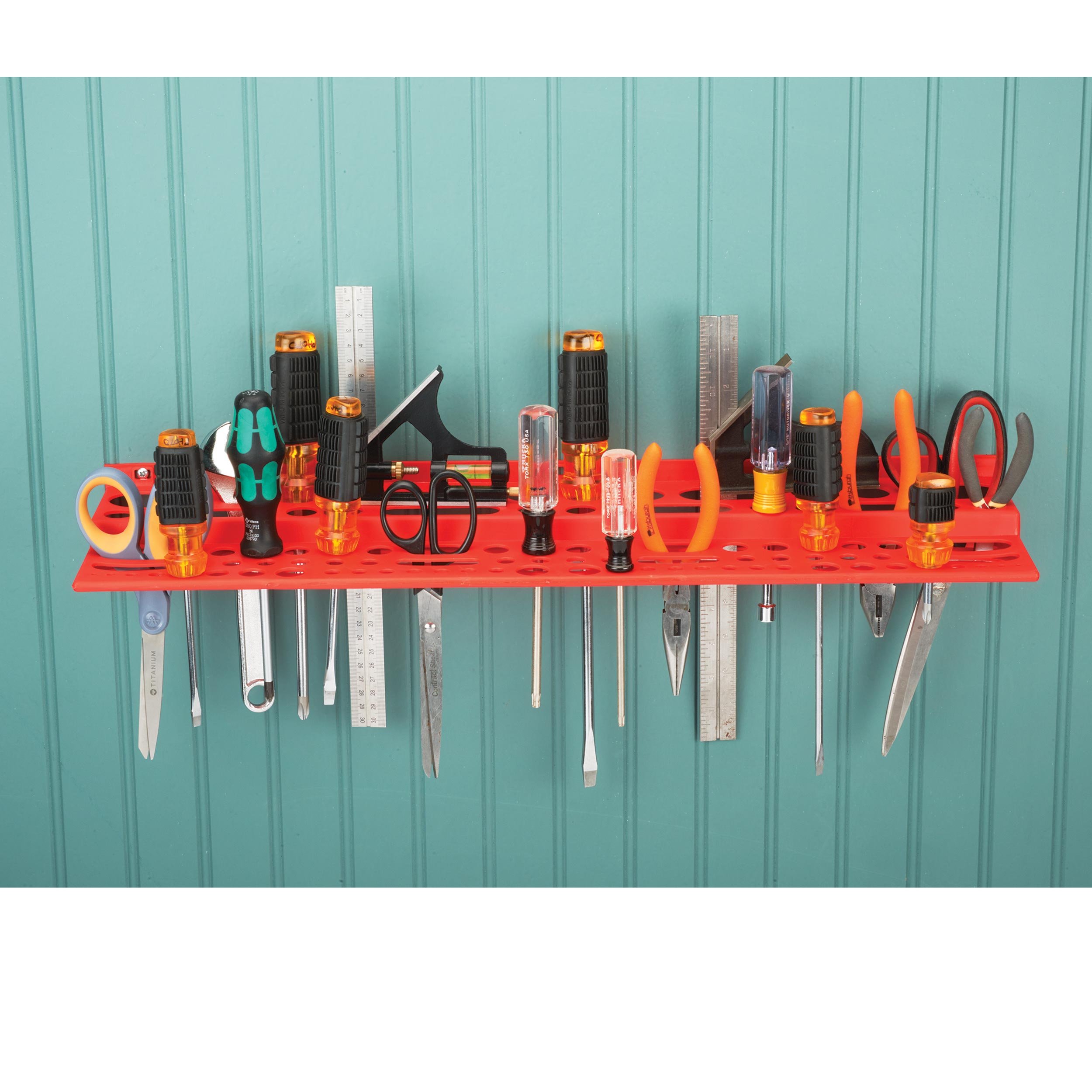 WOODRIVER Red Tool Rack - Heavy Duty Wall Mounted Organizer for Garage, Workshop & Home Storage | Perfect for Hammers, Wrenches & Power Tools