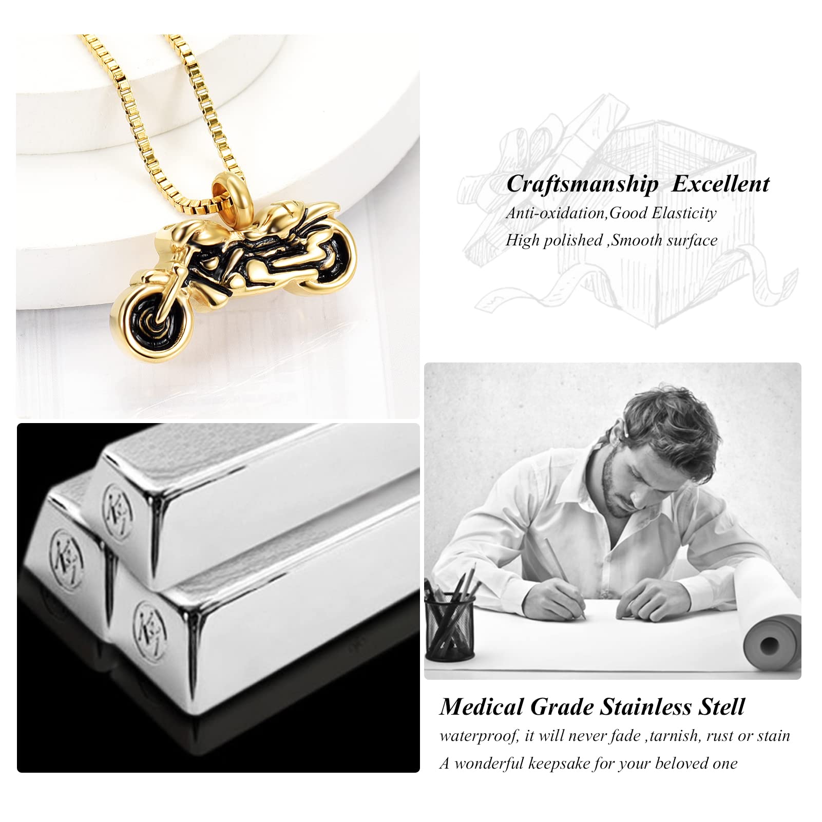 Motorcycle Urn Necklace for Ashes - Stainless Steel Cremation Jewelry Pendant for Men & Women - Memorial Keepsake for Bikers & Loved Ones - Perfect for Riders, Motorcycle Enthusiasts & Memorial Gifts