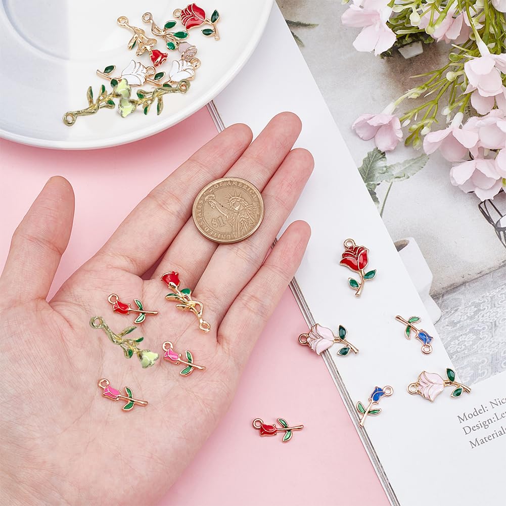 18Pcs Rose Flower Charms - Enamel Love Charms for Jewelry Making, Necklace, Bracelet & Earring Supplies | Valentine's Day Red Rose Pendants for Women DIY Crafting | Perfect for Handmade Gifts, Valentine's Day Presents & Jewelry Design Projects