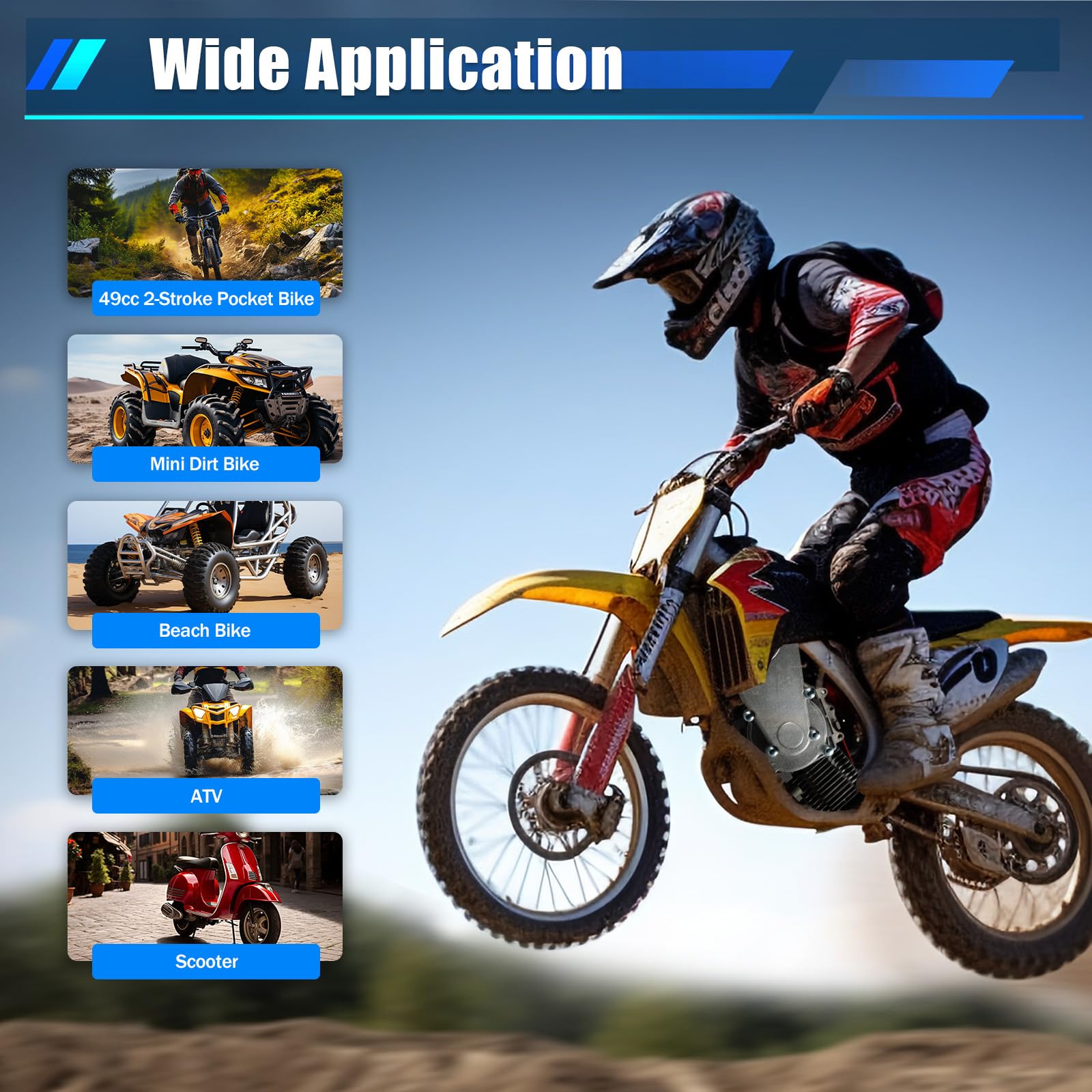 49CC 2 Stroke Racing Engine Motor - Single Cylinder Pull Start Gasoline Engine for Mini Dirt Bike, ATV & Pocket Bike | Air Cooled Big Bore Performance | Perfect for Engine Kits & Off-Road Racing Upgrades
