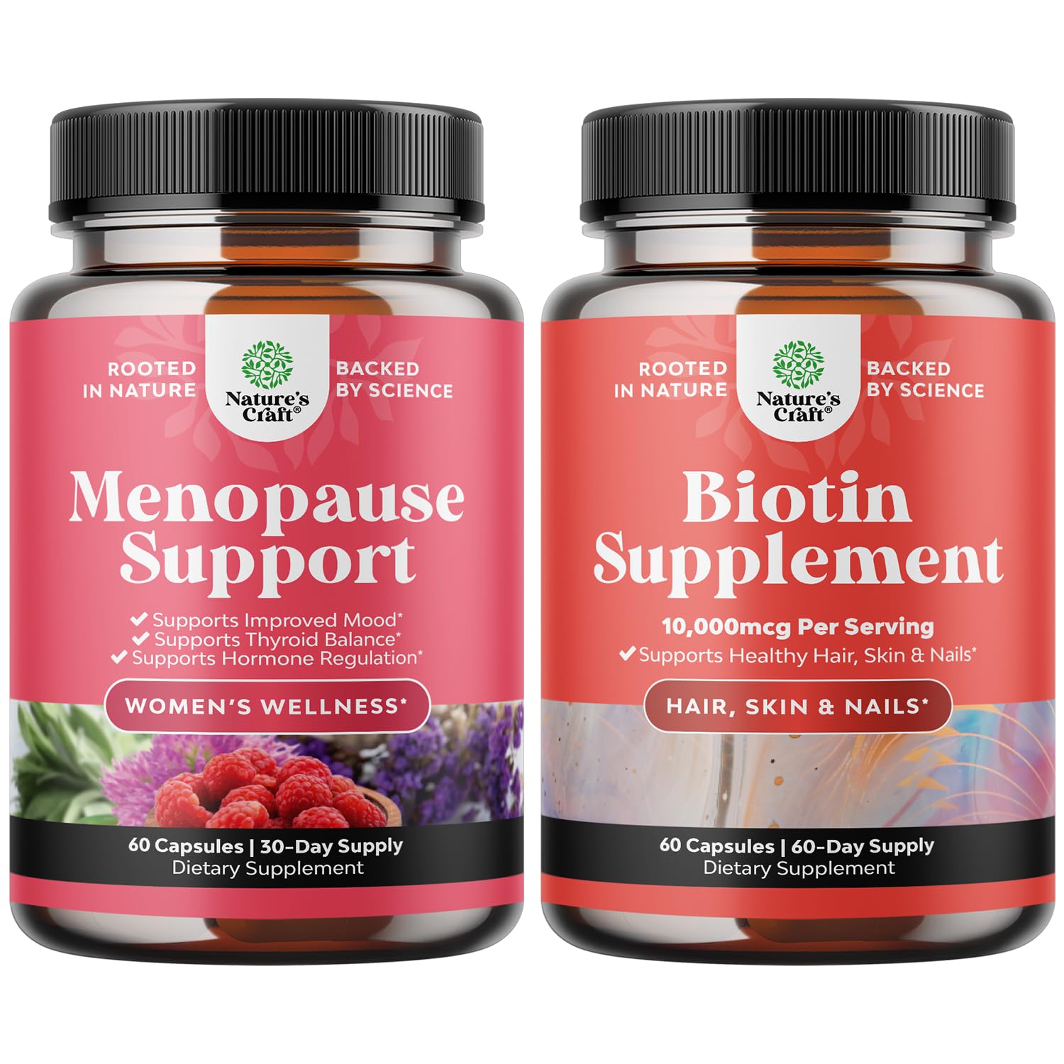 Herbal Menopause Supplement & 10000mcg Biotin Pills for Women & Men - Estrogen Balance Support & Hair Loss Prevention - Natural Vitamins for Hot Flash Relief & Healthy Hair Growth - Perfect for Daily Wellness Routine & Beauty Care