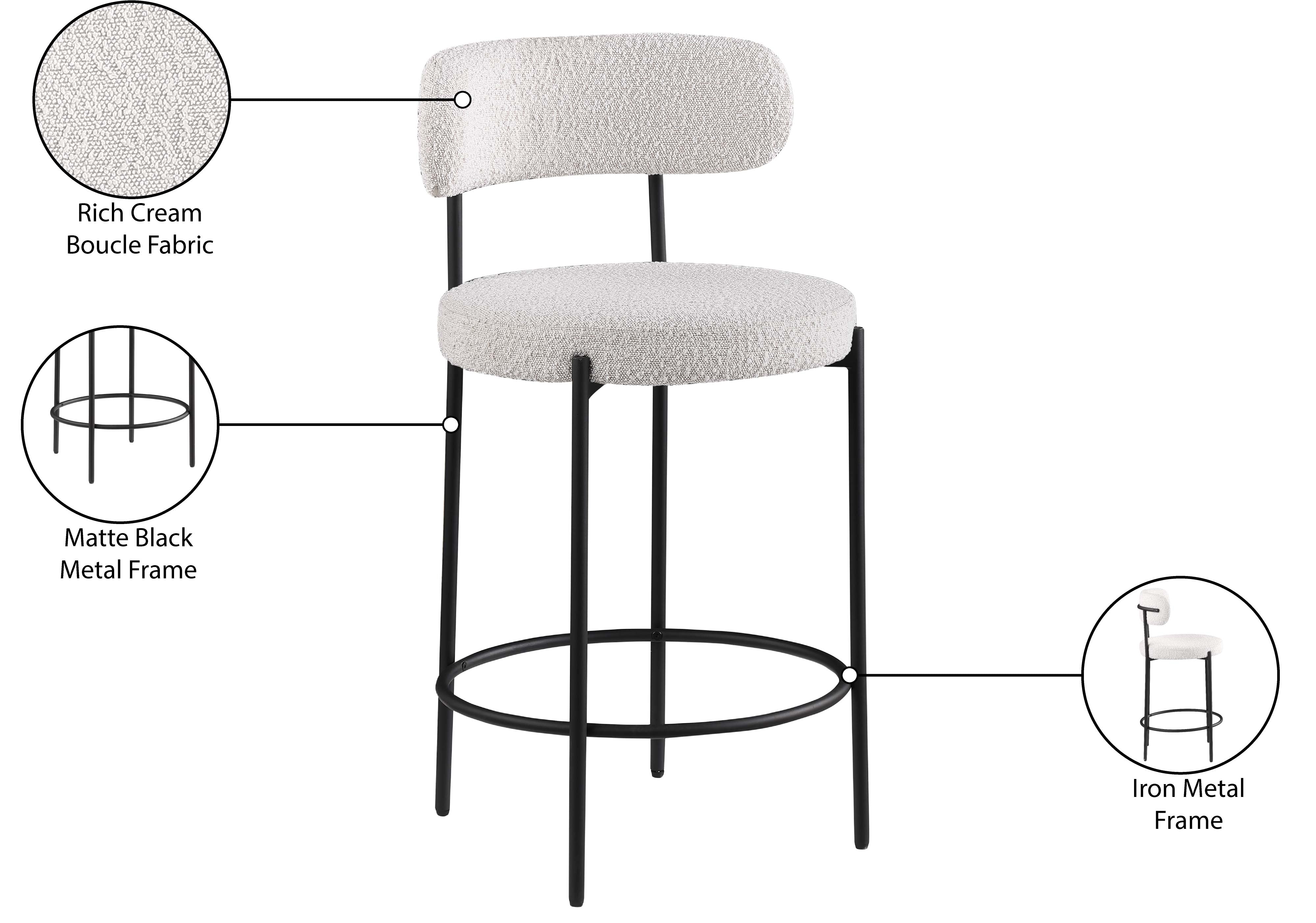 Beacon Boucle Fabric Stool - Modern Round Accent Chair with Soft Textured Upholstery for Living Room, Bedroom & Office Decor