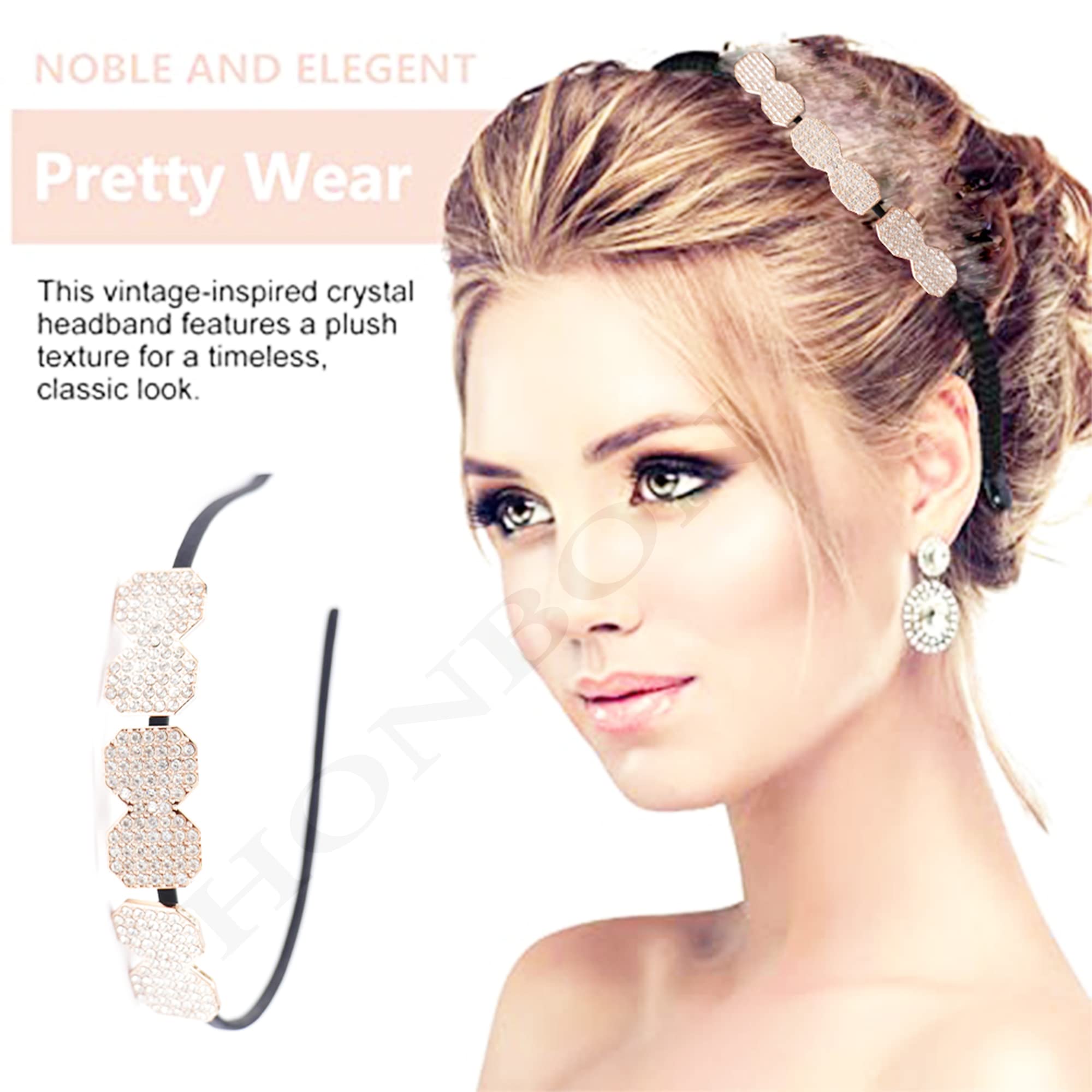 **Honbon Crystal Rhinestone Headbands – Shiny Beaded Hair Accessories for Women & Girls (2-Piece Set) – Perfect for Weddings, Bridesmaids, and Special Occasions**
