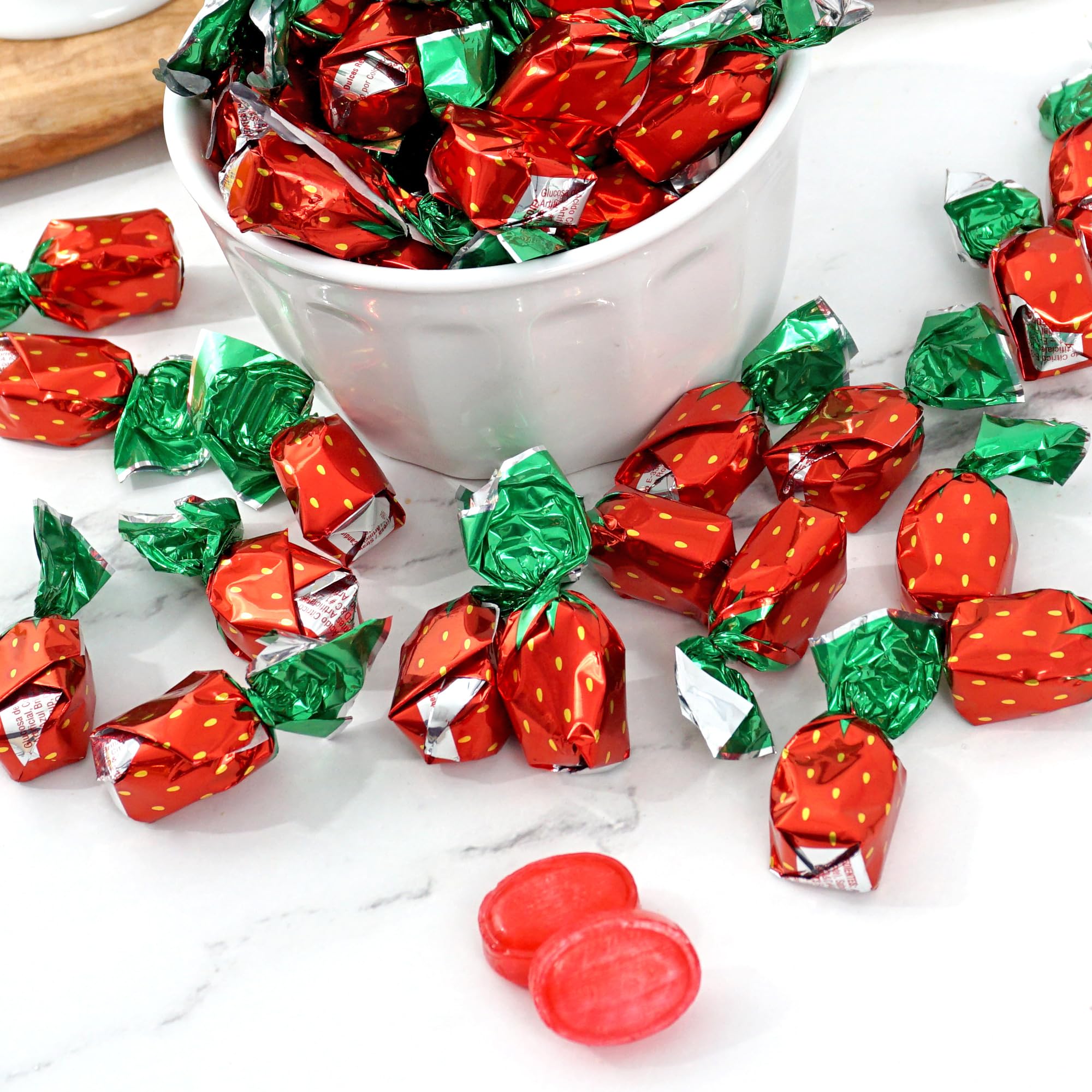 Premium Strawberry Filled Bon Bons Hard Candy - 1 Pound Bulk (75 Pieces) - Individually Wrapped Strawberry Flavored Candy by Hampton Popcorn & Candy Co. - Perfect for Parties, Gifts & Candy Buffets