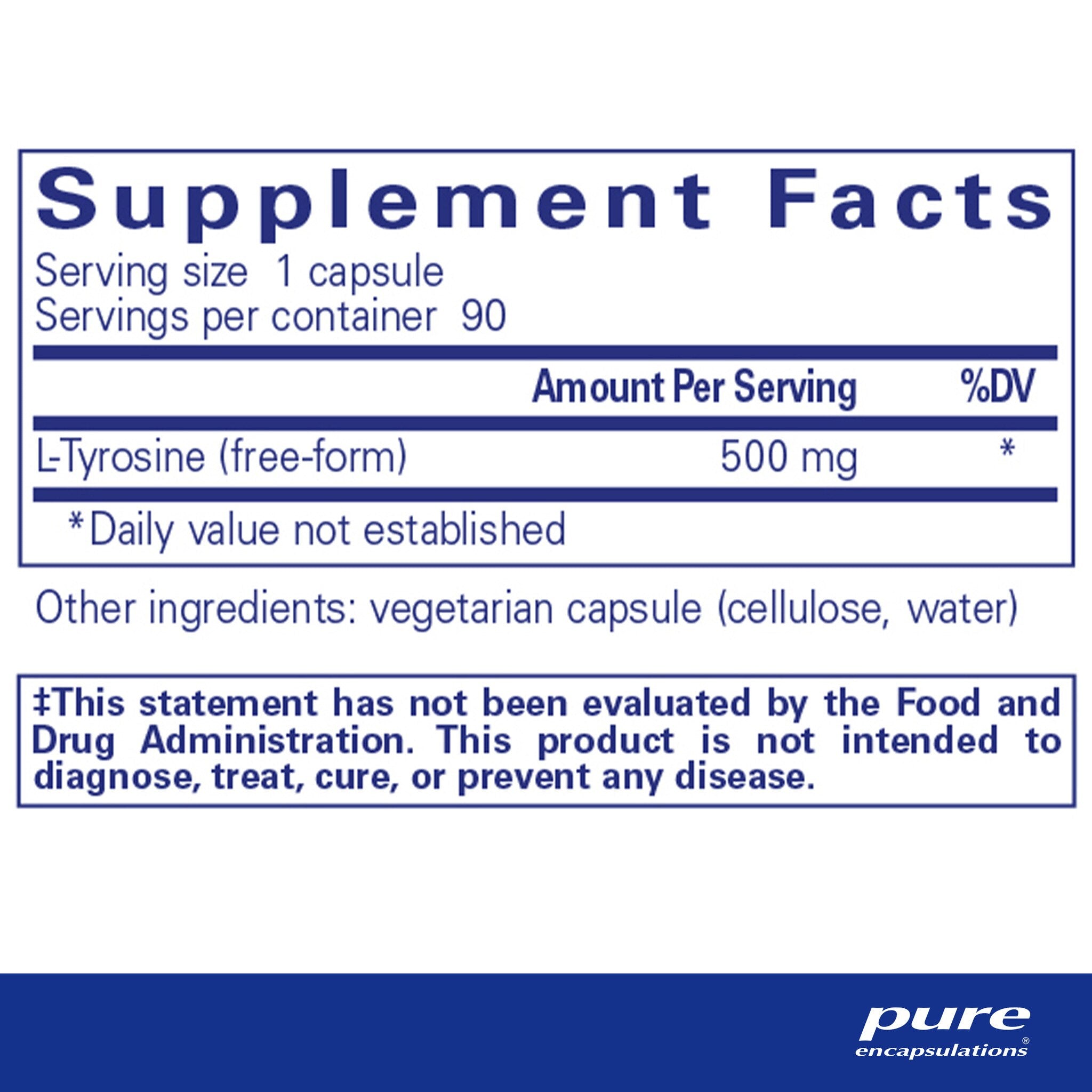Pure Encapsulations L-Tyrosine 500mg | 120 Capsules | Amino Acid Supplement for Focus & Stress Relief | Supports Cognitive Function & Mood Balance - Perfect for Work, Study & Daily Wellness