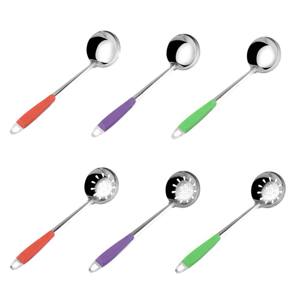 10-Piece Stainless Steel Kitchen Utensil Set - Soup Ladle, Colander Strainer, Serving Spoon & Cooking Tools (5 Color Options) - Perfect for Home Chefs, Restaurants & Meal Prep