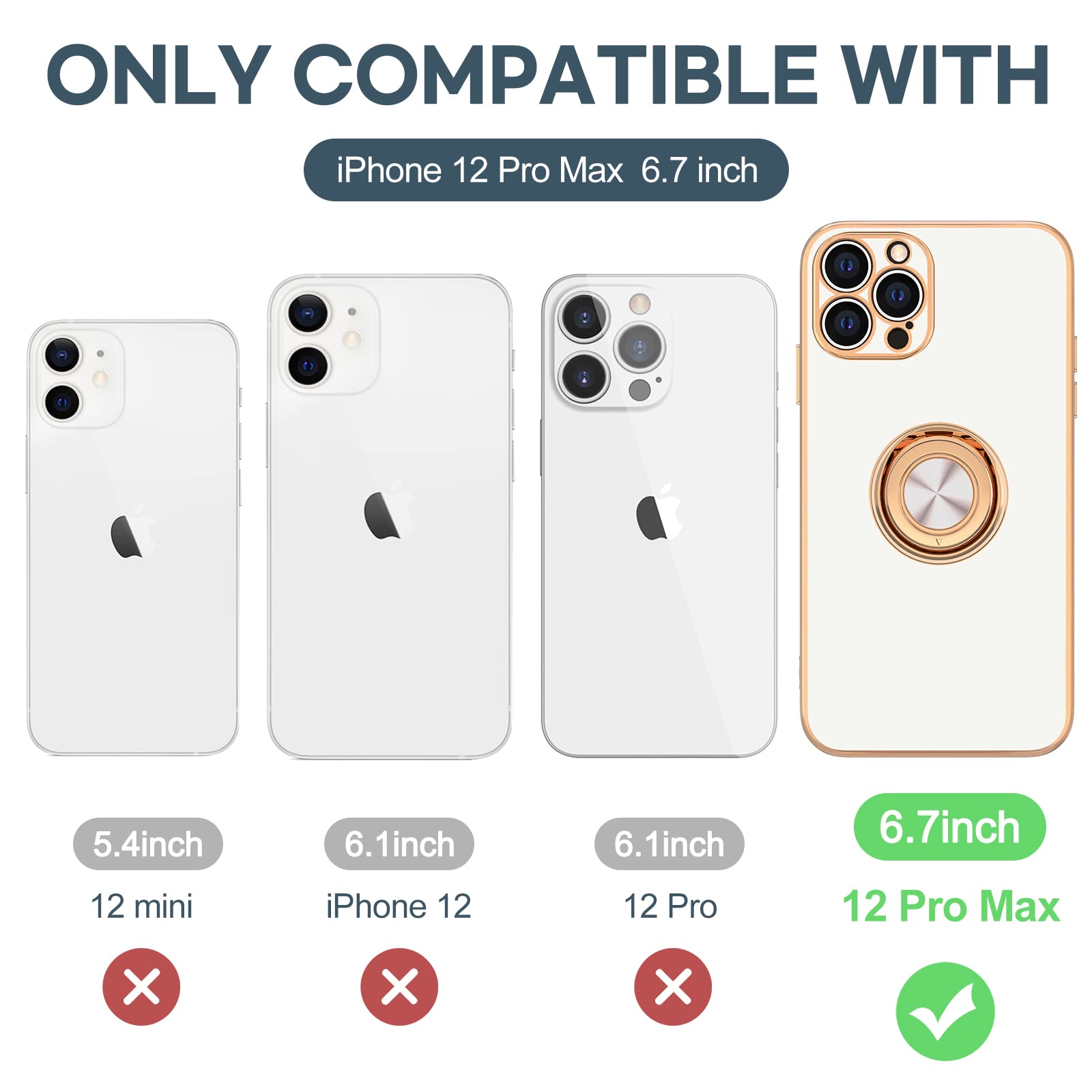 Hython iPhone 12 Pro Max Case with Rotatable Ring Stand - Rose Gold Shockproof Cover for Work & Travel