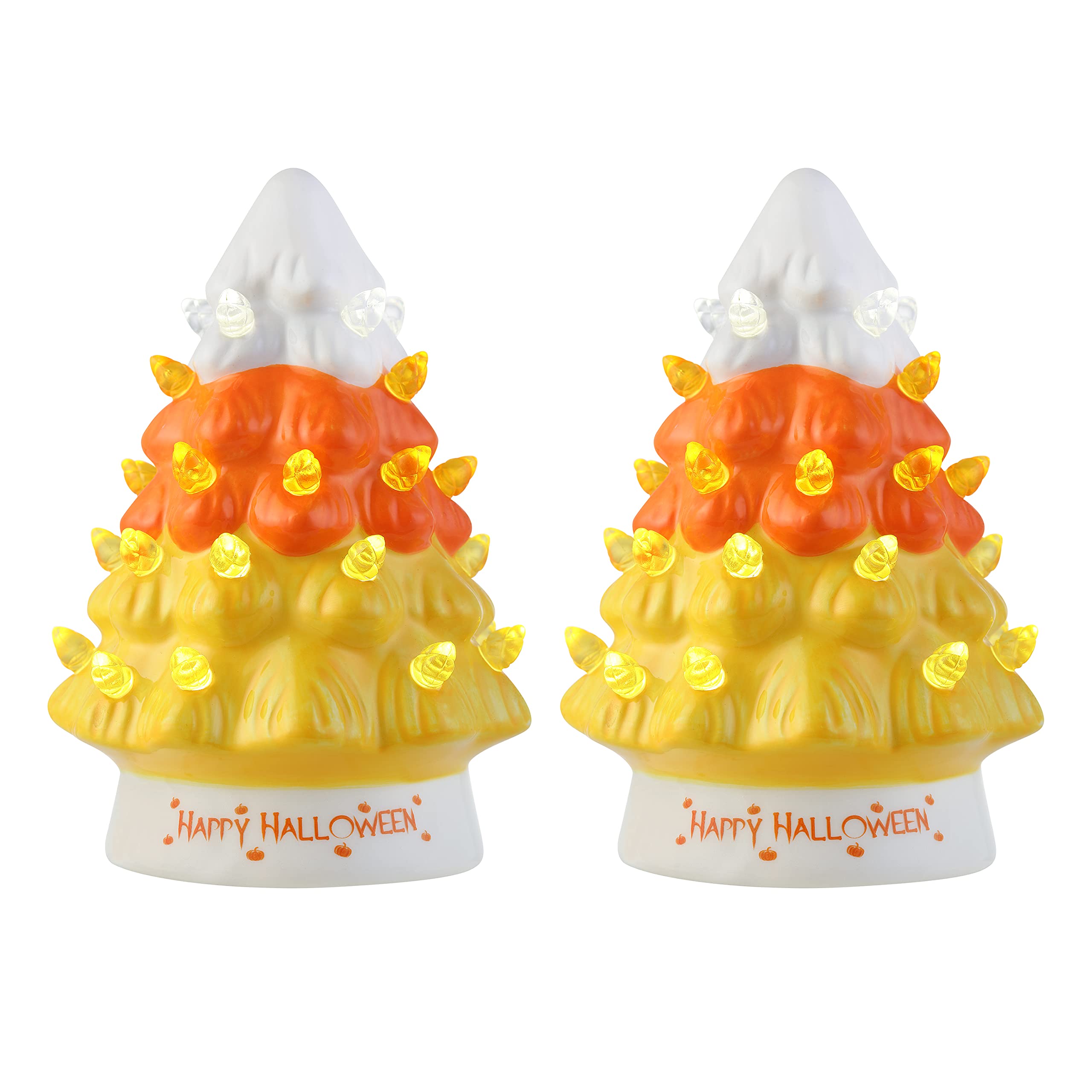Nostalgic Halloween Ceramic Tree with LED Lights - 5.4 Inch Vintage Holiday Decor for Indoor Home, Party & Tabletop Display (2 Pack) | Perfect for Halloween Decorations, Christmas Tree Alternative & Festive Candy Corn Display