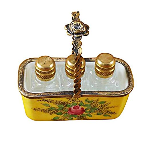 Yellow Basket with 3 Bottles - French Limoges Porcelain Boxes - Collectible Figurines & Unique Gift Ideas for Home Decor, Wedding Favors, and Special Occasions