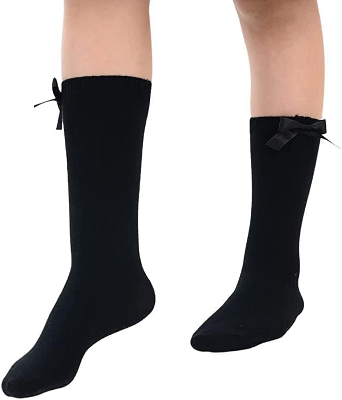 COSHAL® 3 Pairs Girls Cotton Ankle Socks with Fluffy Ribbon Bows - Soft School Uniform Socks for Kids, Comfortable Everyday Wear & Party Outfits - Perfect for School, Playdates, and Special Occasions