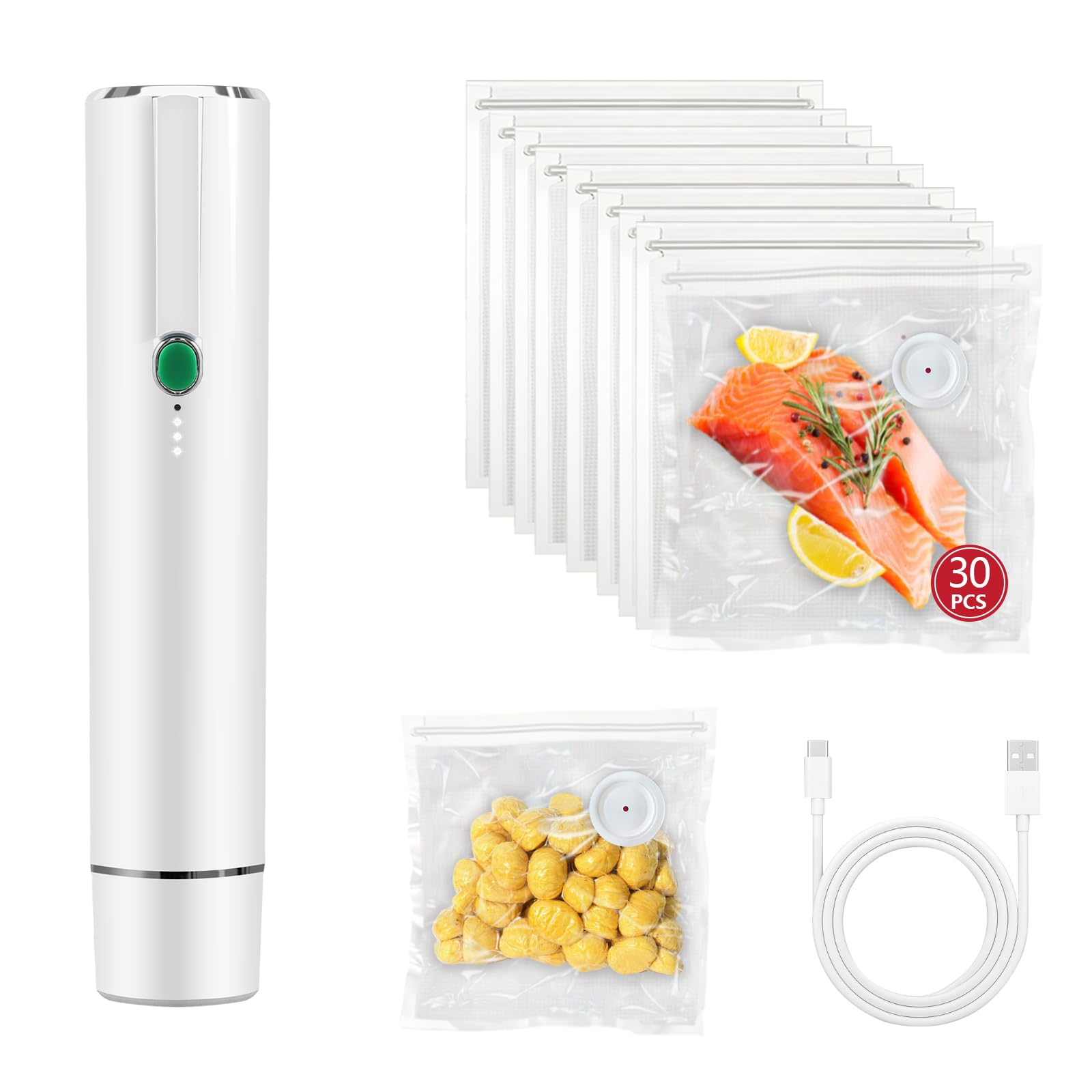 Portable Handheld Vacuum Sealer Machine for Food Preservation | Includes 30 Vacuum Sealed Bags | Ideal for Meal Prep, Sous Vide & Extending Food Freshness