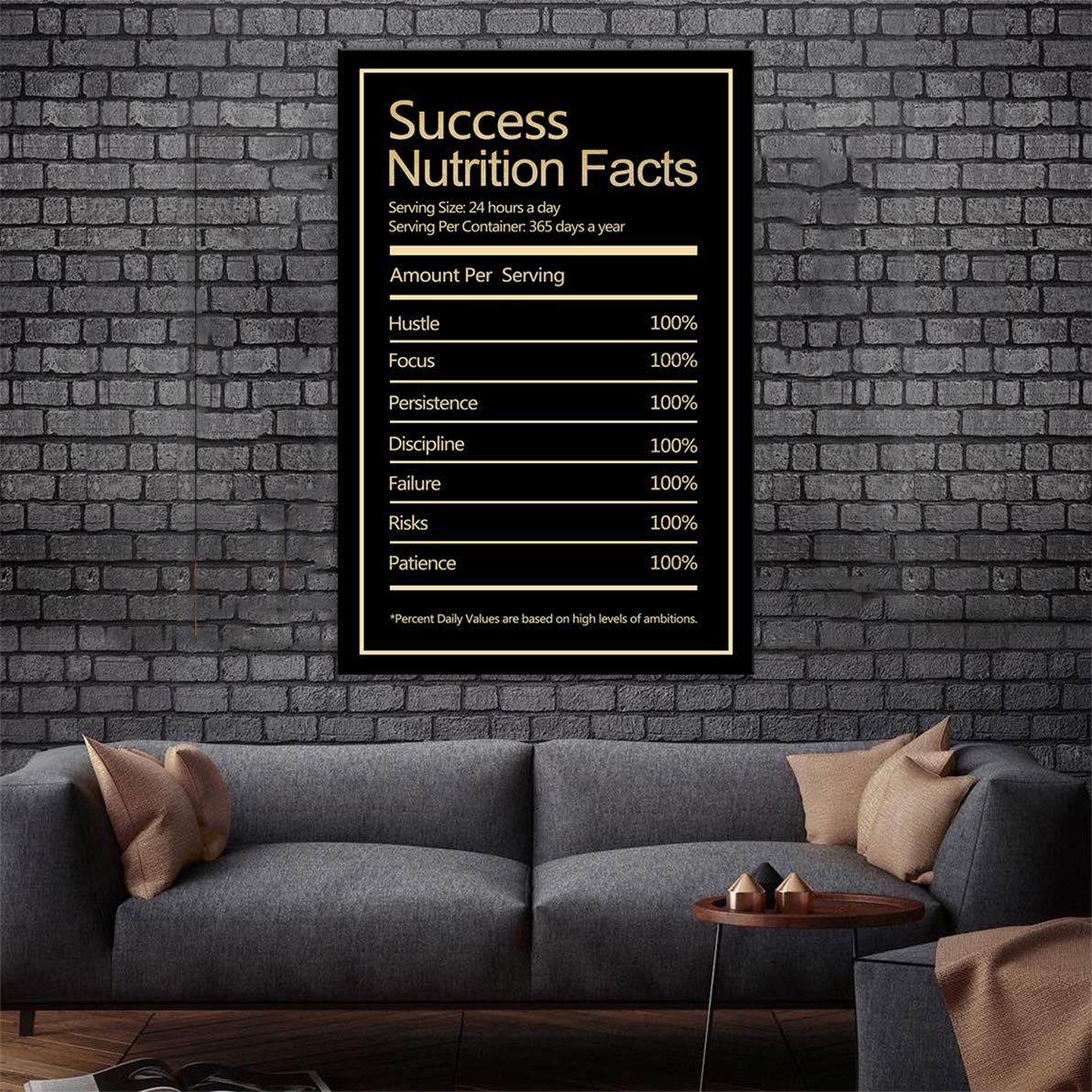 Success Nutrition Facts Motivational Wall Art - Inspirational Entrepreneur Quotes Canvas Print for Office, Living Room & Gym Decor - Ready to Hang Framed Poster - Perfect for Home Office Motivation & Fitness Studio Wall Decor