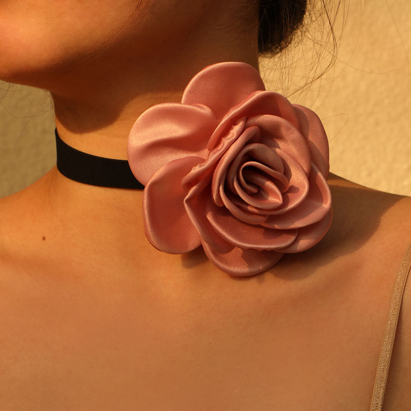 Rose Phantom Flower Suede Choker Necklace | Gothic Victorian Costume Jewelry | Perfect for Halloween, Cosplay & Vintage Fashion Outfits