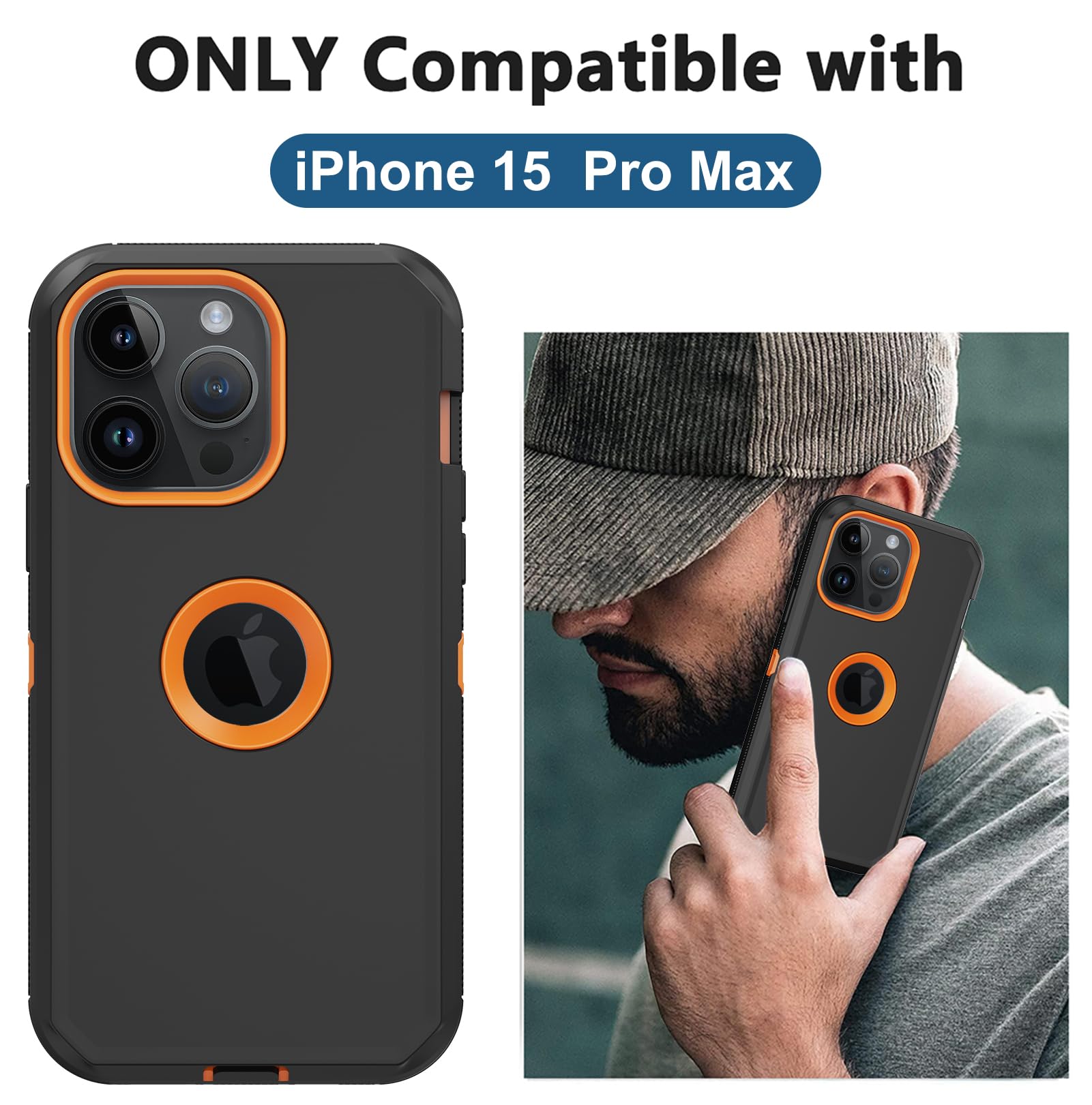 **Rugged iPhone 15 Pro Max Case with Built-in Screen Protector | Heavy Duty Drop, Shock & Dust Proof Protection | Full Body Cover for Apple iPhone 15 Pro Max 6.7