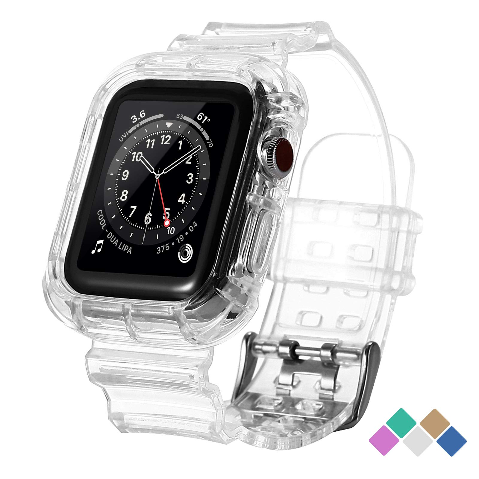 Premium Clear Shockproof Apple Watch Band with Bumper Case - Compatible with 38mm 40mm 42mm 44mm 45mm Apple Watch Series SE/7/6/5/4/3/2/1 - Soft Durable Strap for Women & Men - Perfect for Workouts, Running & Everyday Wear (Transparent)
