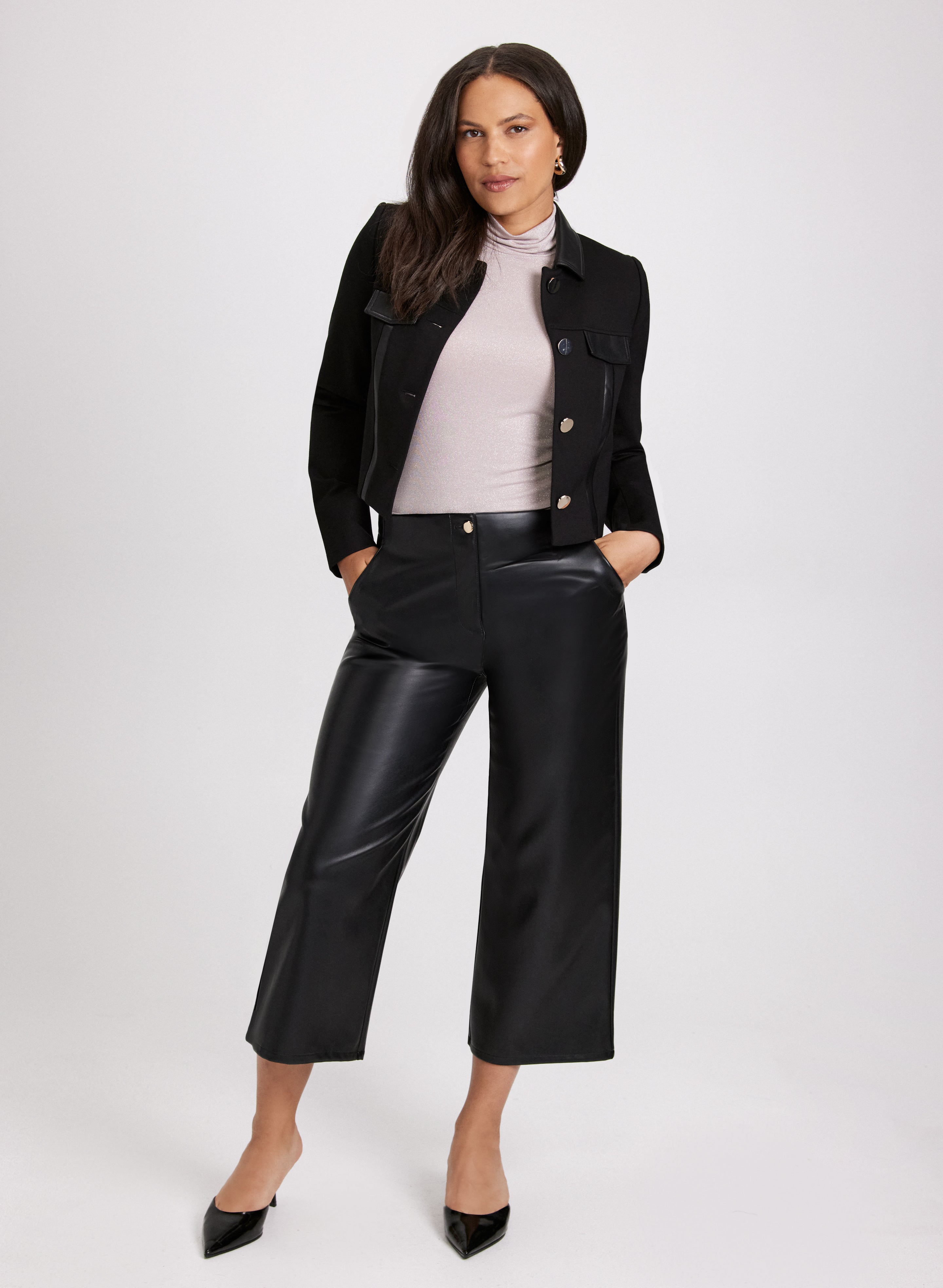 Stylish Cropped Jacket & High-Waist Wide Leg Pants Set - Trendy Women's Fashion Outfit for Casual Wear, Office, and Street Style
