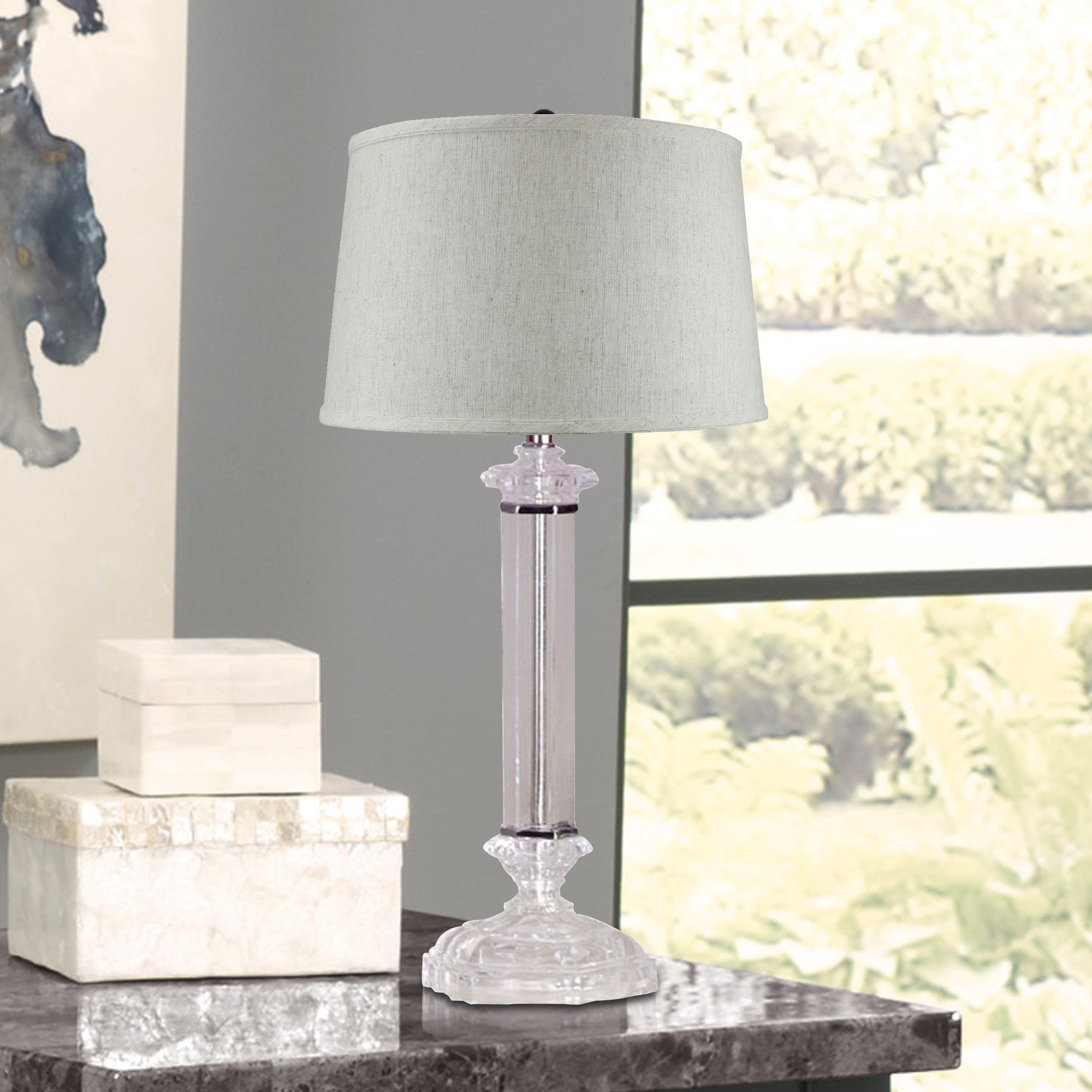 10H Battersby Table Lamp Base with Shallow Drum Hard Back Textured Oatmeal Finish - Modern Home Office & Bedroom Lighting Decor