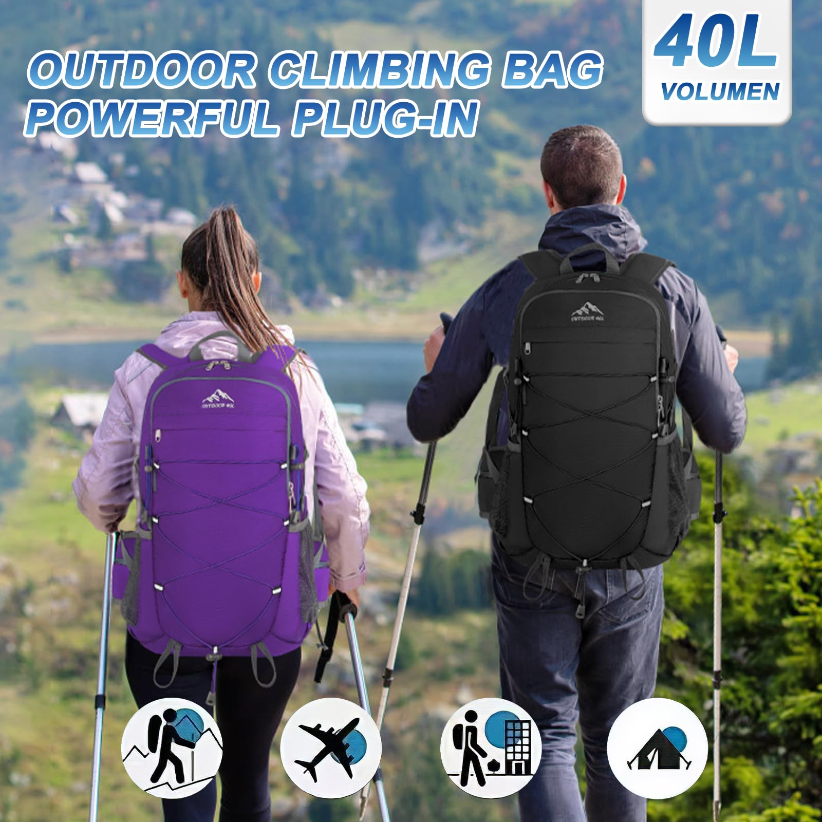 BKNOOU 40L Lightweight Hiking Backpack - Waterproof Foldable Daypack for Camping & Travel - Compact Packable Backpack for Men & Women - Perfect for Outdoor Adventures, Day Hikes & Weekend Getaways