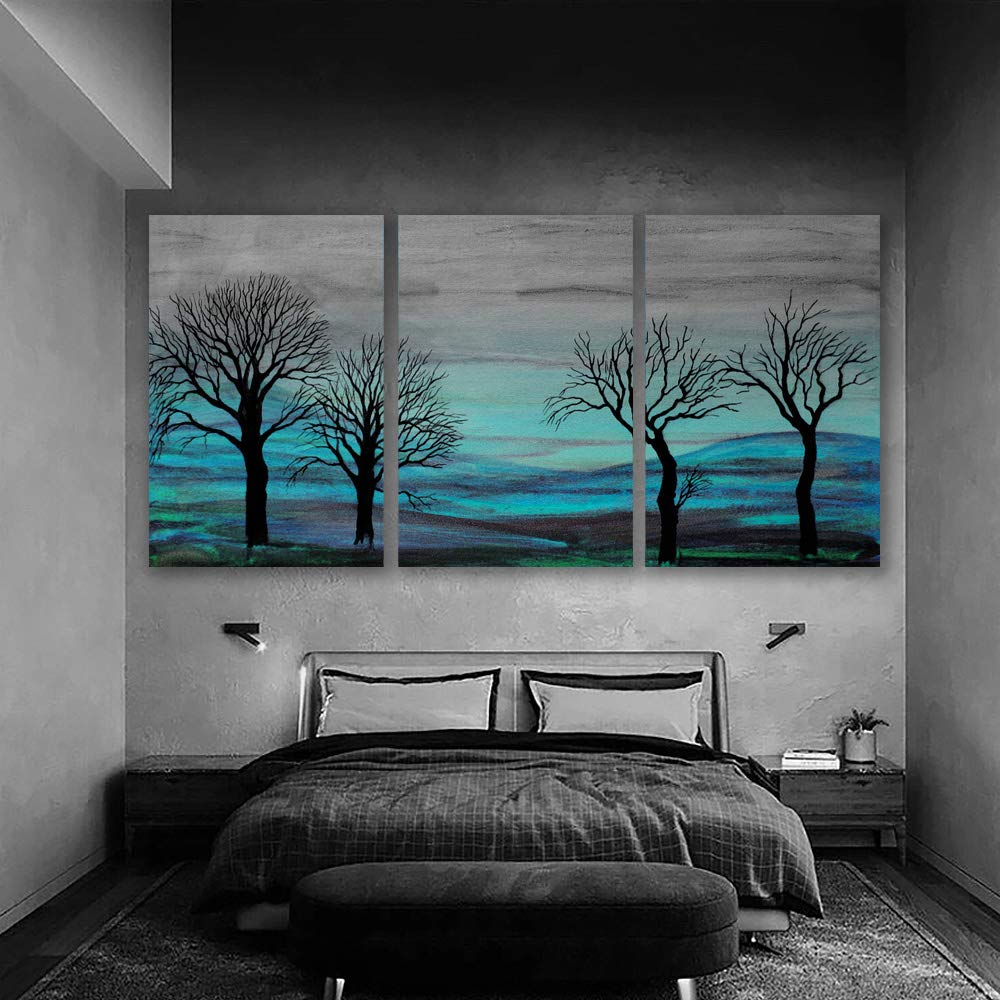 Abstract Cloud Tree Canvas Wall Art - 3 Panel Framed Oil Painting Print (24x36 Inches) for Bedroom, Living Room & Office Decor | Modern Home Wall Decorations