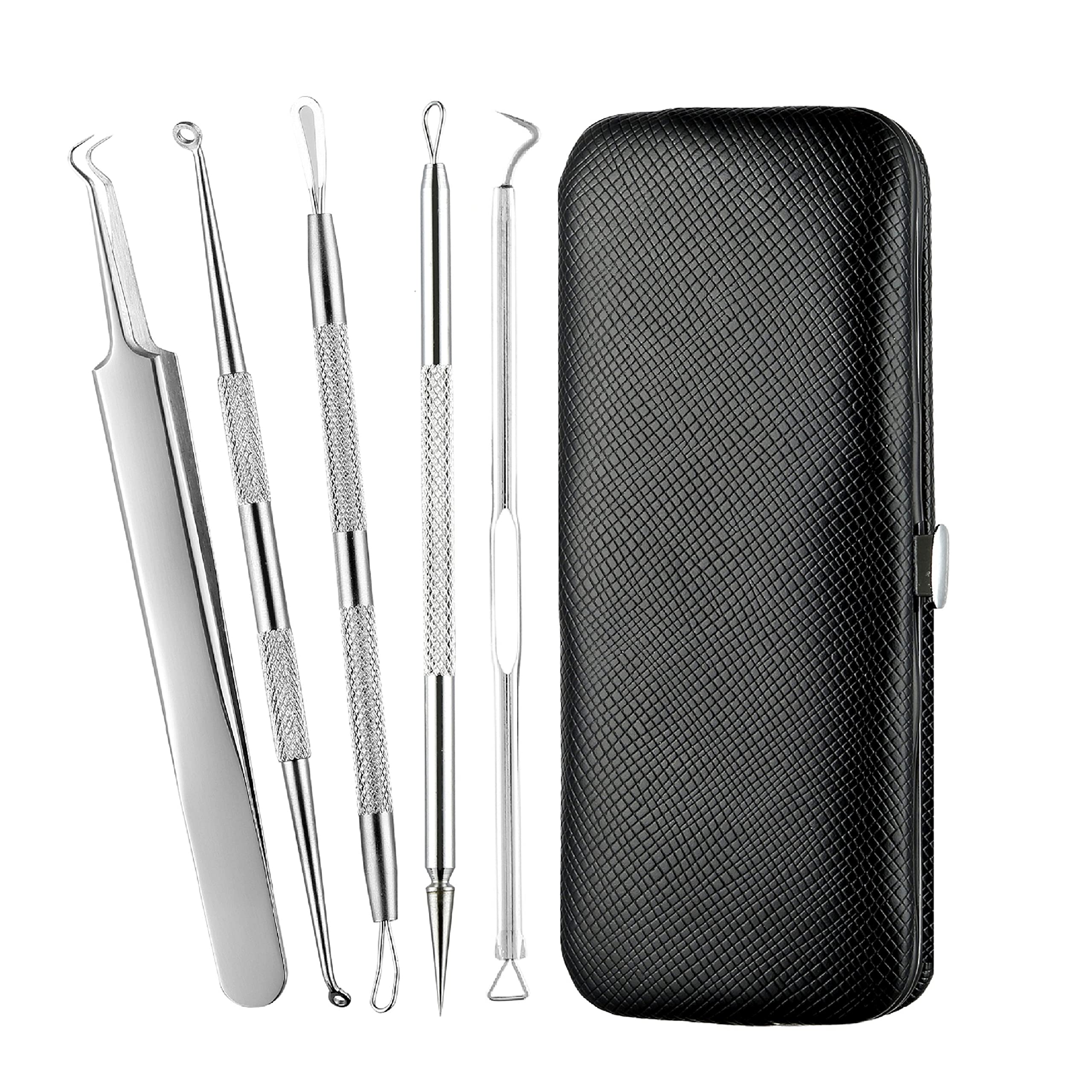 Professional Blackhead Remover Kit for Men & Women - 5-Piece Stainless Steel Comedone Extractor Set with Anti-Slip Handles & Storage Case - Acne Treatment Tools for Face & Back - Perfect for Home Skincare Routine & Spa Treatments