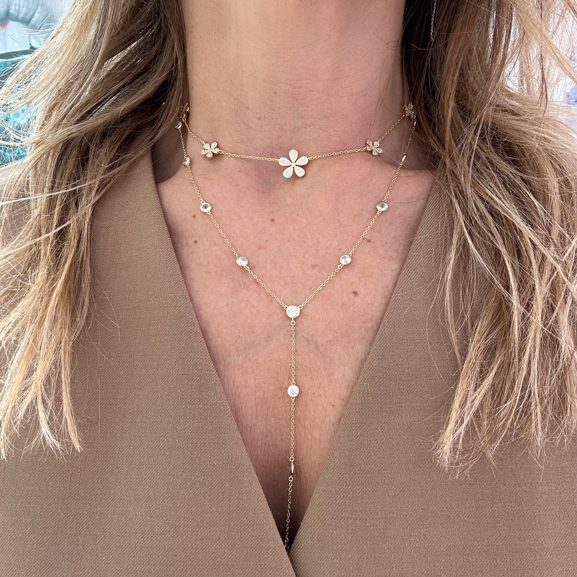 PAVÈ Flower Station Necklace - Elegant Floral Pendant Jewelry for Women | Perfect for Weddings, Anniversaries & Special Occasions