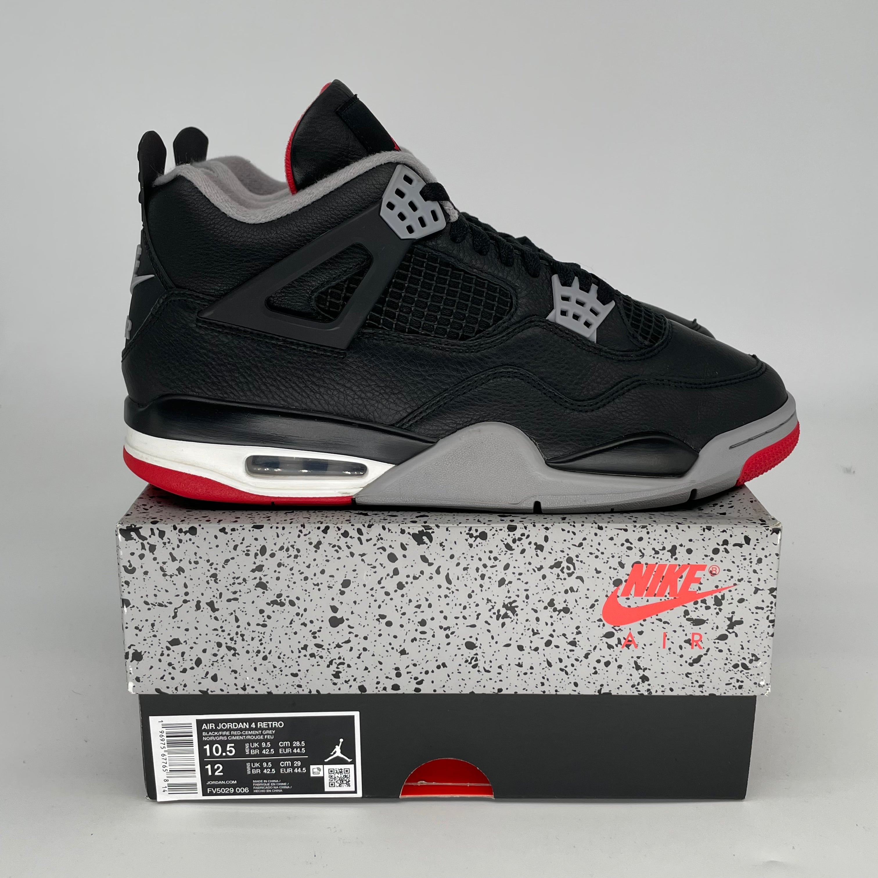 Original Air Jordan 4 Bred Reimagined Men's Basketball Shoes - Size 10.5 / Women's 12W (FV5029-006) | Retro Sneakers for Streetwear, Gym & Casual Outfits