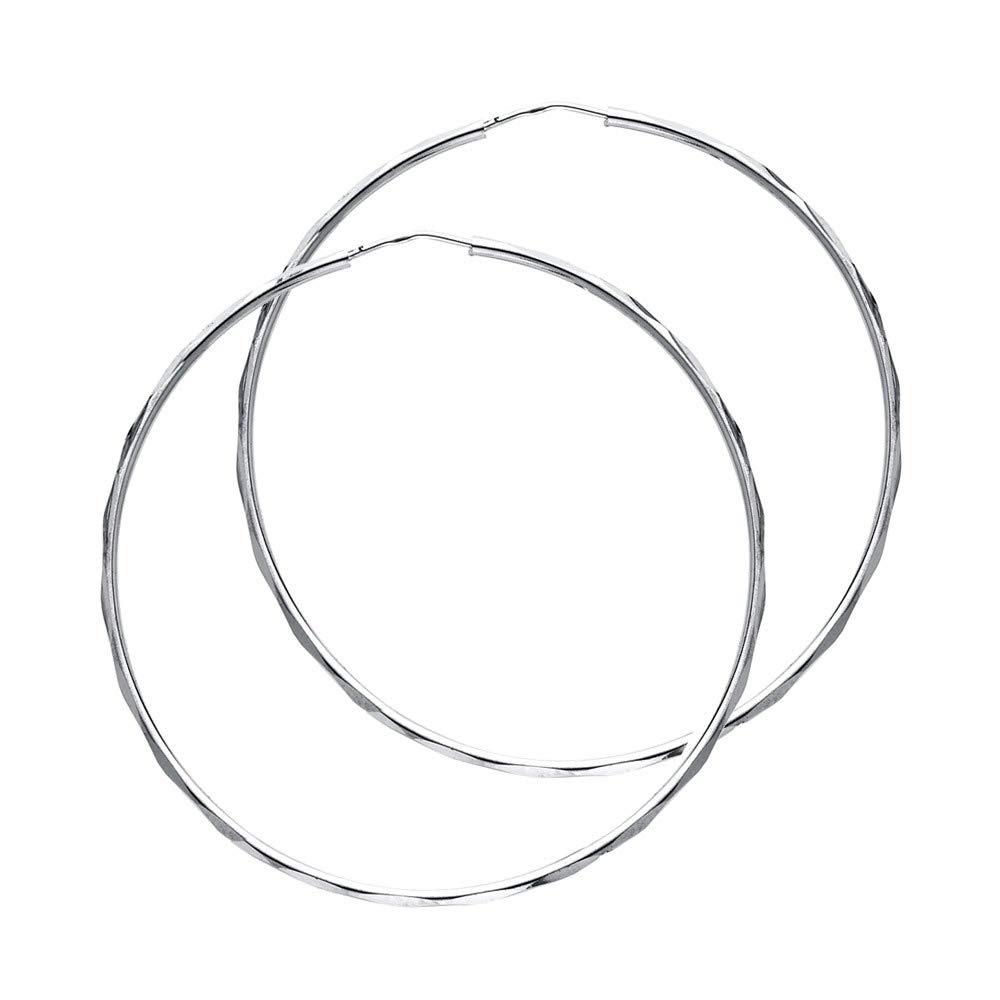 14K White Gold 1.5mm Faceted Round Tube Hoop 35mm Earrings for Women - Elegant Jewelry Gift for Birthday, Anniversary & Special Occasions