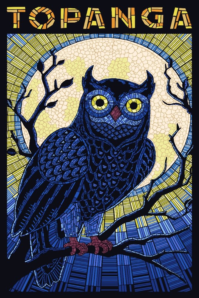 Topanga California Owl Paper Mosaic - 16x24 Gallery Quality Metal Wall Art Decor, Aluminum Owl Artwork for Home & Office Decoration | Perfect for Living Room, Bedroom, or Office Wall Decor