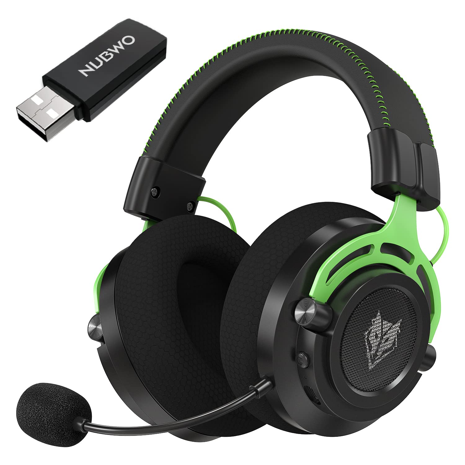 NUBWO Wireless Gaming Headset G03 for PS5, PS4, PC, Laptop - Bluetooth Headphones with Noise Cancelling Mic, Surround Sound, Over-Ear Design (Green) - Perfect for Gaming, Streaming & Online Meetings