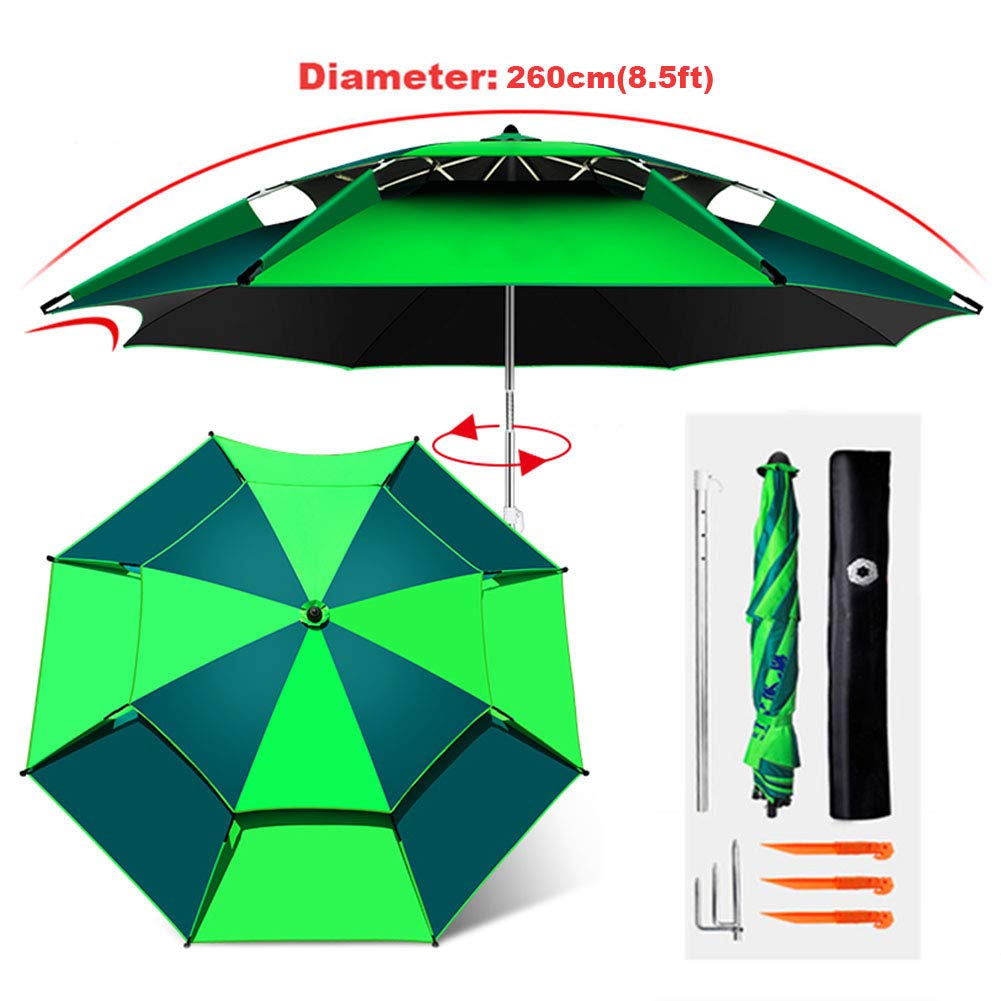 Large Windproof Beach Umbrella - Portable Outdoor Sun Shade with Tilt & Air Vents, Sand Anchor - Perfect for Camping, Park, Fishing, Picnics & Beach Days (Green)