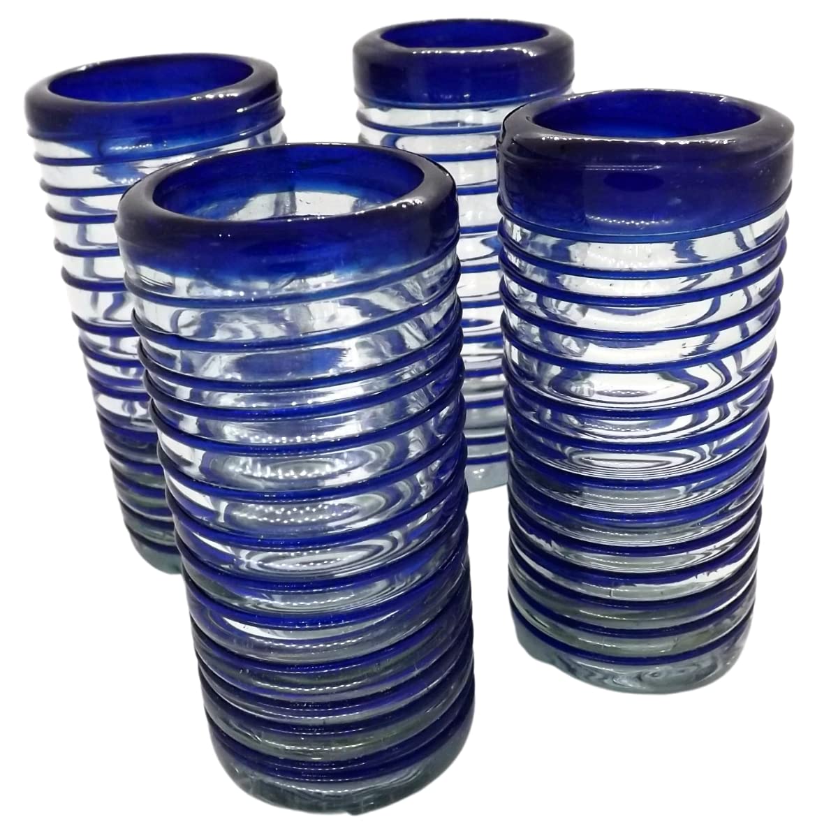 Authentic Mexican Tequila Shot Glasses Set - Hand Blown 2oz Tequila Glasses (4-Piece, Cobalt Blue Spiral Design) - Perfect for Parties, Cinco de Mayo Celebrations & Home Bar Decor