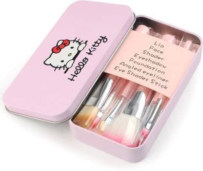 Premium Hello Kitty Makeup Brush Set of 7 with Mini Travel Case - Soft Synthetic Bristles for Foundation, Blush & Eyeshadow - Perfect Gift for Makeup Lovers & Kawaii Fans (Home Use, Travel, Cosplay)