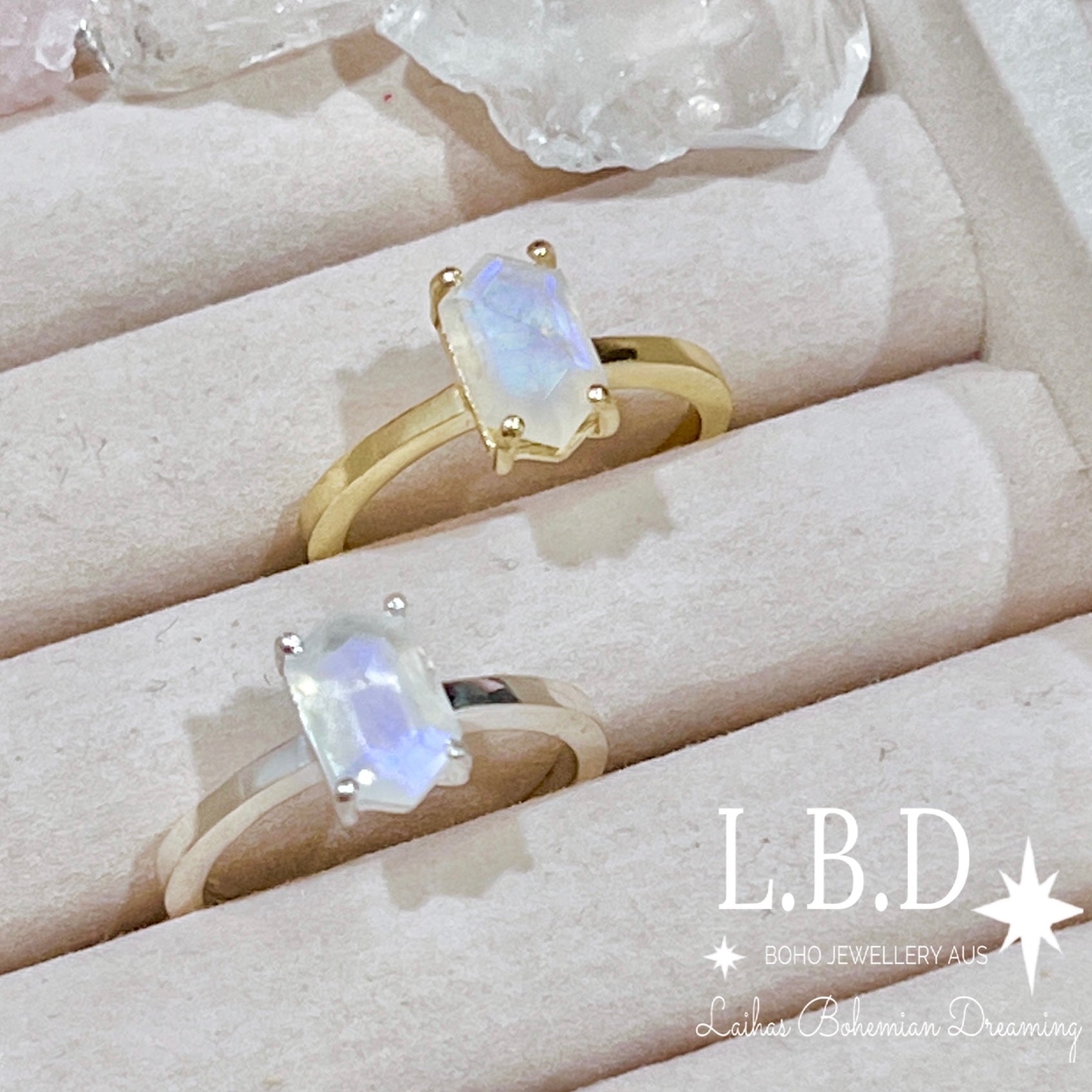 Laihas Mini Hexagon Crystal Moonstone Ring for Women - Elegant Boho Jewelry Gift for Birthday, Anniversary & Everyday Wear