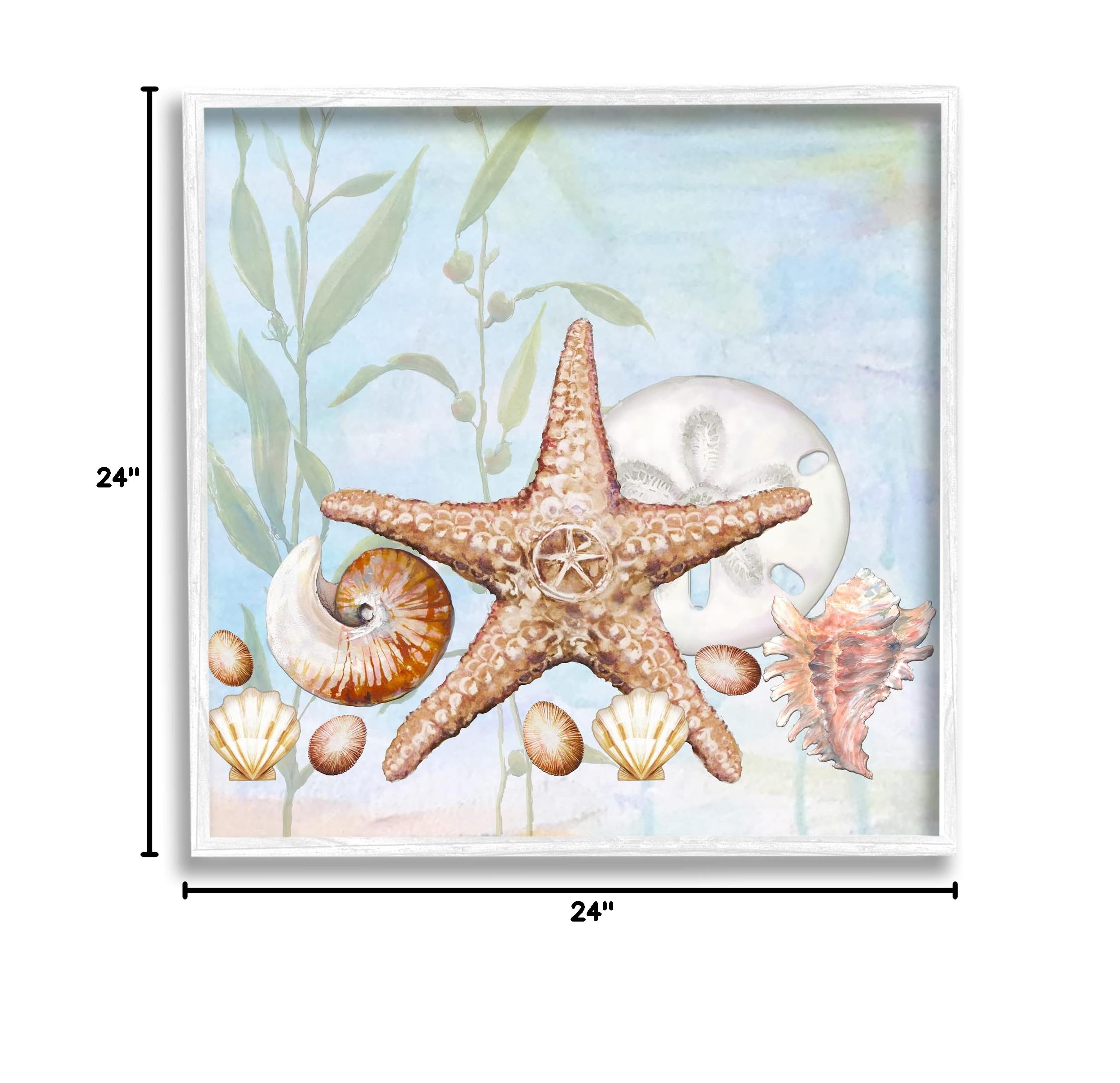 Stupell Industries Ocean Beach Painting - Starfish, Seashells & Underwater Plants by Diannart | Coastal Wall Art for Beach House, Bathroom & Nautical Decor