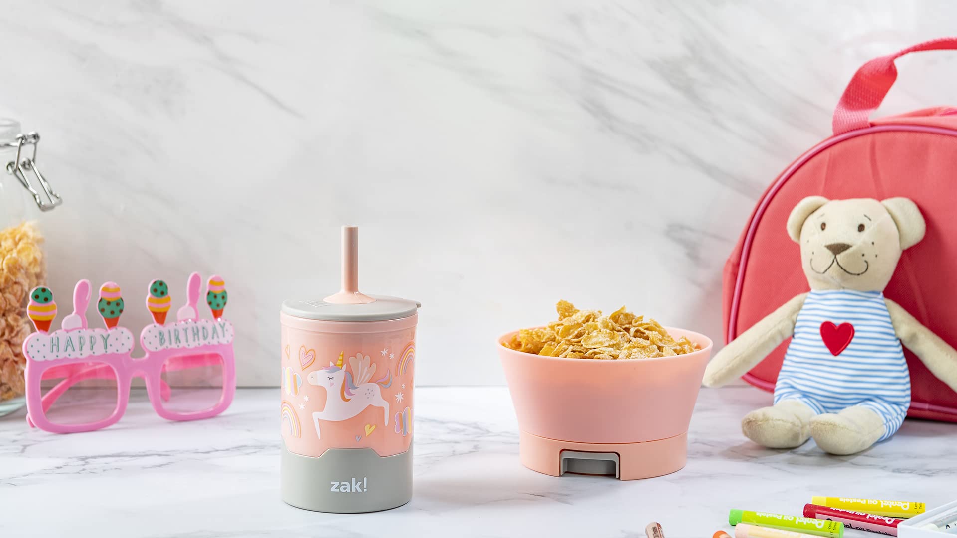 Zak Designs Mighty Mug Kids Dinnerware Set - Spill-Proof Plastic Cup & Tip-Proof Bowl, BPA-Free & Durable (10oz, 2-Piece, Unicorn) - Perfect for Toddlers Mealtime, Daycare or Travel